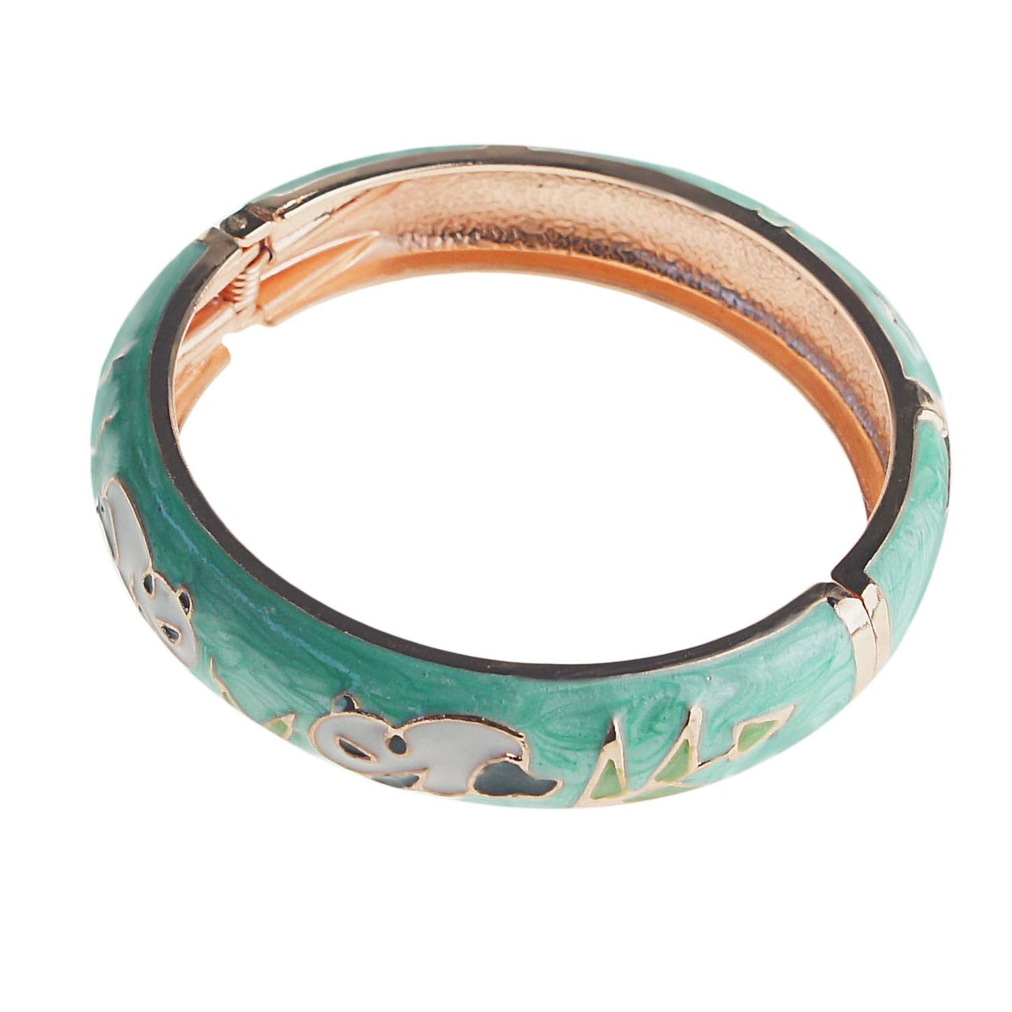 UJOY Cloisonne Couple Colors Bracelets Golden Sunflower Enameled Spring Hinged Cuff Bangles Womens Gifts Jewelry 55C36 yellow green