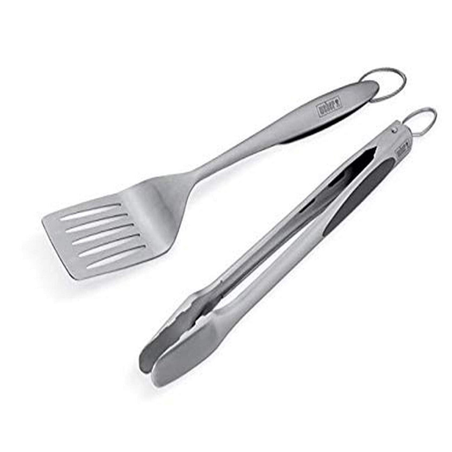 Weber Deluxe Tool Set – Stainless Steel Grill Spatula & Hands‑Free Locking Tongs with Soft‑Touch Ergonomic Grip