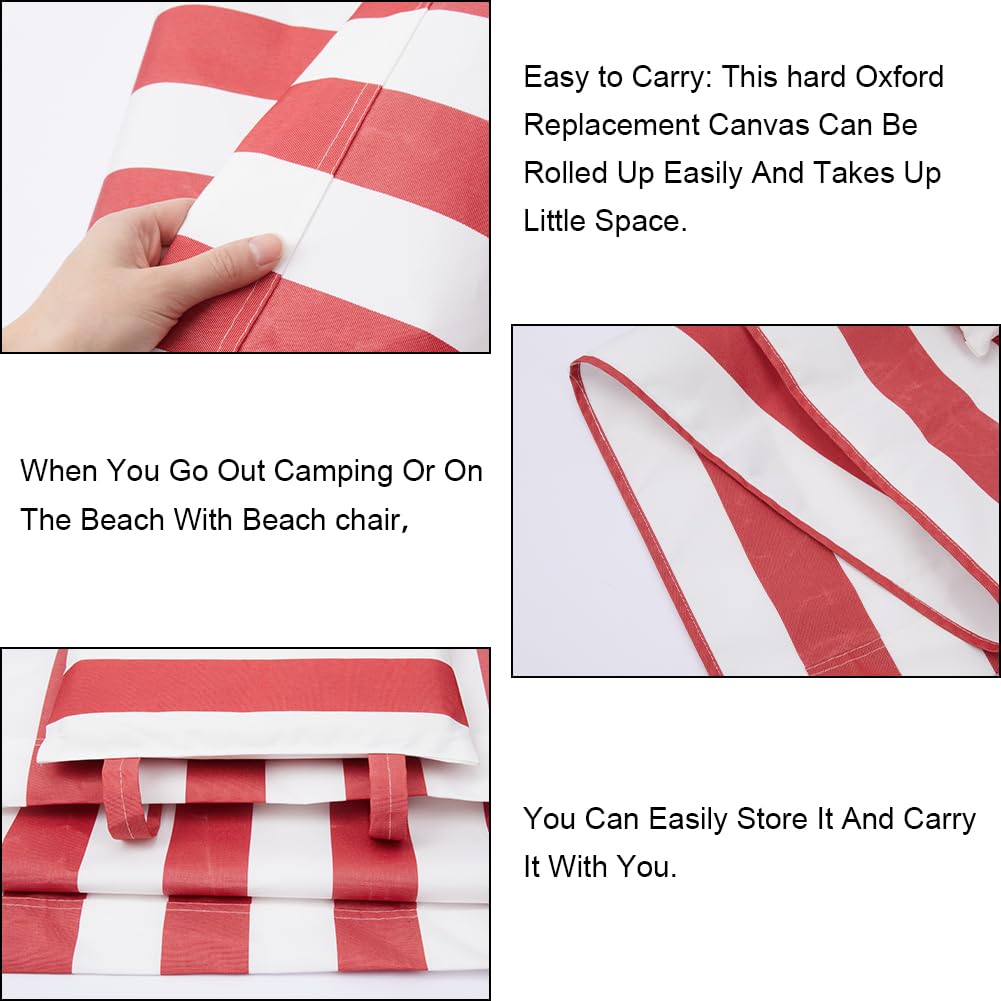 GORGECRAFT Beach Sling Chair Oxford Cloth with Pillow 44x17 Red and White Stripes Casual Lounge Lawn Chair Webbing Replacement Outdoor Patio Foldable Chaise Lounge Chair Fabric for Patio Beach