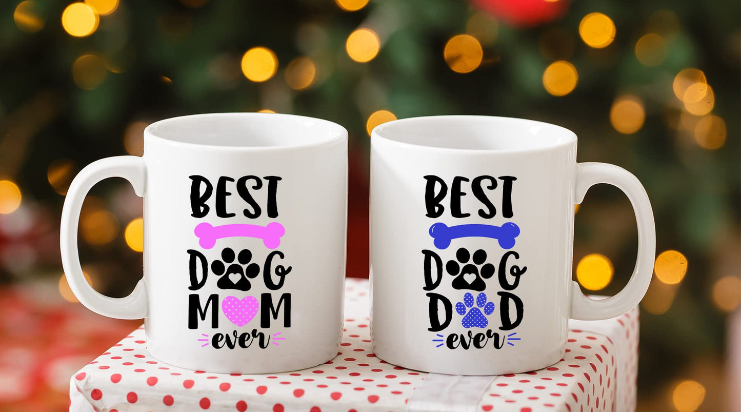 AW Fashions Best Dog Mom Best Dog Dad Couple Mug 11oz Set of 2 Funny His & Her Cups - Animal Rescue or Adoption Pet Lover Ideas Dog Mother Crazy Dog Lady Best Mom & Dad Ever Mugs Fathers Mothers Day