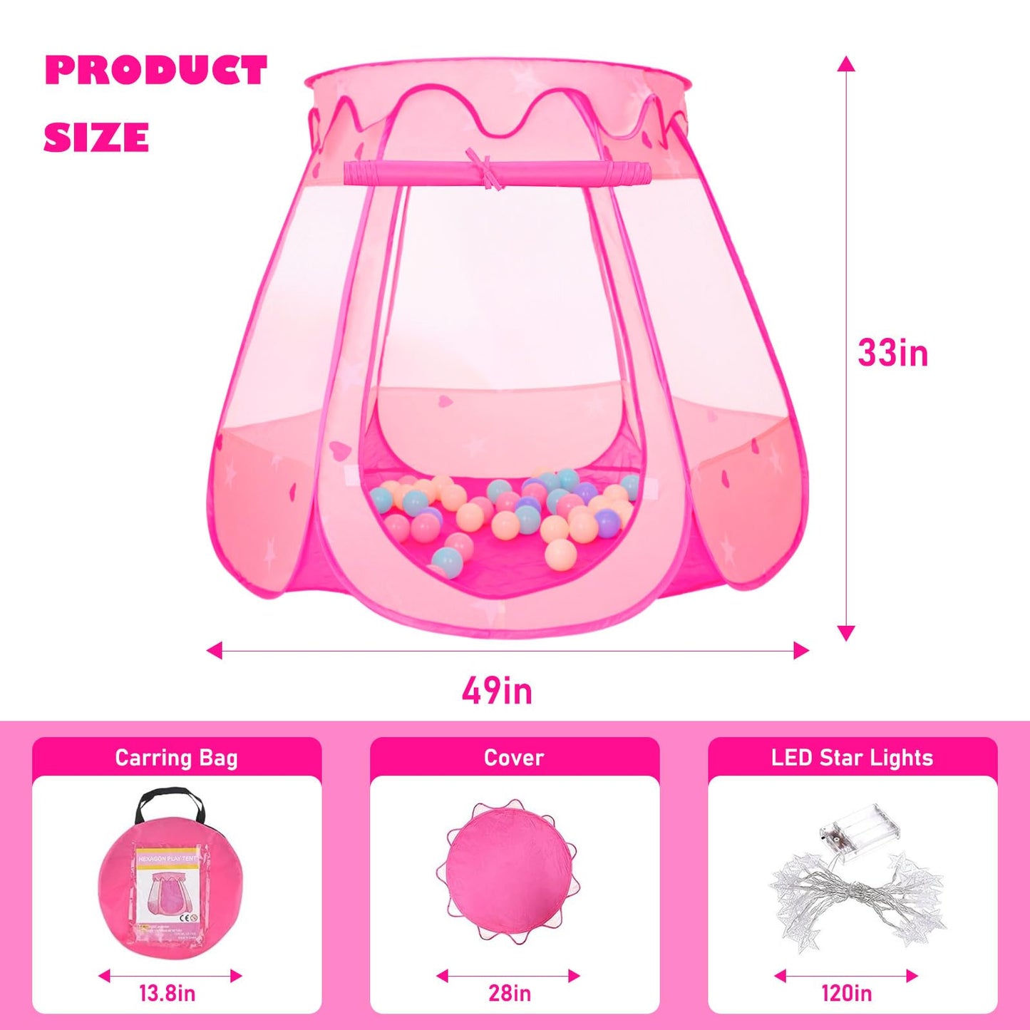 Pop Up Princess Tent with 50 Balls,Ball Pit with for Kid Girl Birthday Gift,Princess Toys for Toddlers with Carrying Bag,Play Tent for Kids Indoor|Outdoor