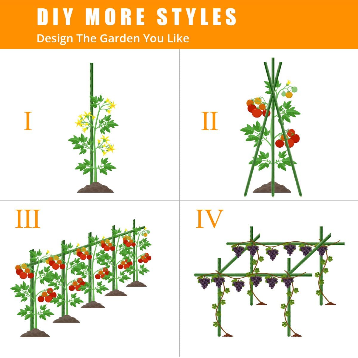 LAVEVE Garden Stakes 67 Inches Heavy Duty Steel Tomato Stake, Plastic Coated Support for Securing Trees, Climbing Plants, Cucumber, Beans, Pack of 20
