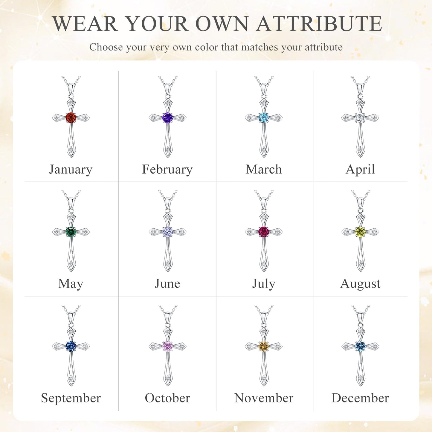 QUALISE Cross Necklace for Women,925 Sterling Silver June Birthstone Necklace Cross Pendant 5A CZ 12 Birth Months Birthstone Fine Jewelry Birthday Gifts for Her Wife Mom