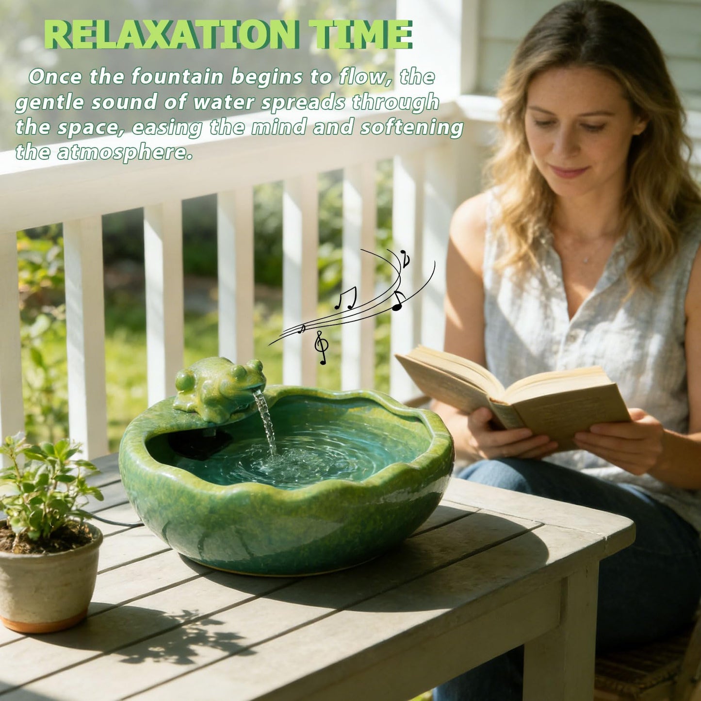 Ceramic Solar Water Fountain with Battery Backup, Solar Powered Water Fountain,Outdoor Water Feature Bird Bath for Garden, Patio & Yard Decor,Working at Night for at Least 6 Hours (Frog).