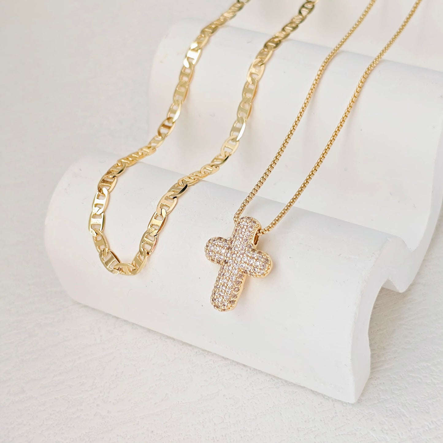 OGD Layered Gold Necklaces for Women 14k Gold Plated Cross Necklace for Women Stackable Stacked Stacking Dainty Gold Necklace Mariner Chain Necklace CZ Cross Pendant Necklaces Set Simple Jewelry Gift