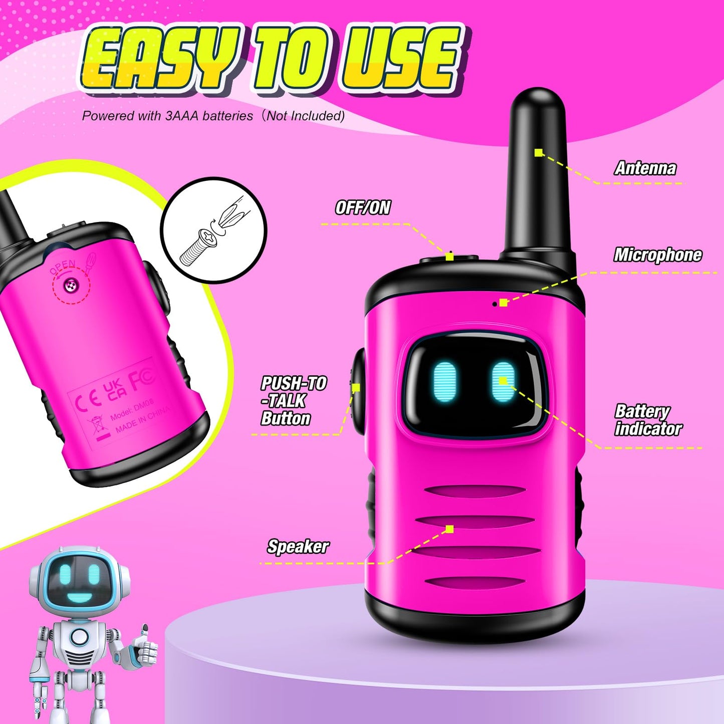 Toys for 3-8 Year Old Girls: comedyfun Mini Robots Walkies Talkies for Kids 2 Pack Birthday Gifts for 3 4 5 6 7 8 Year Old Girls Boys Camping Hiking Toys Age 4 5 6 7 8 Girl Boy