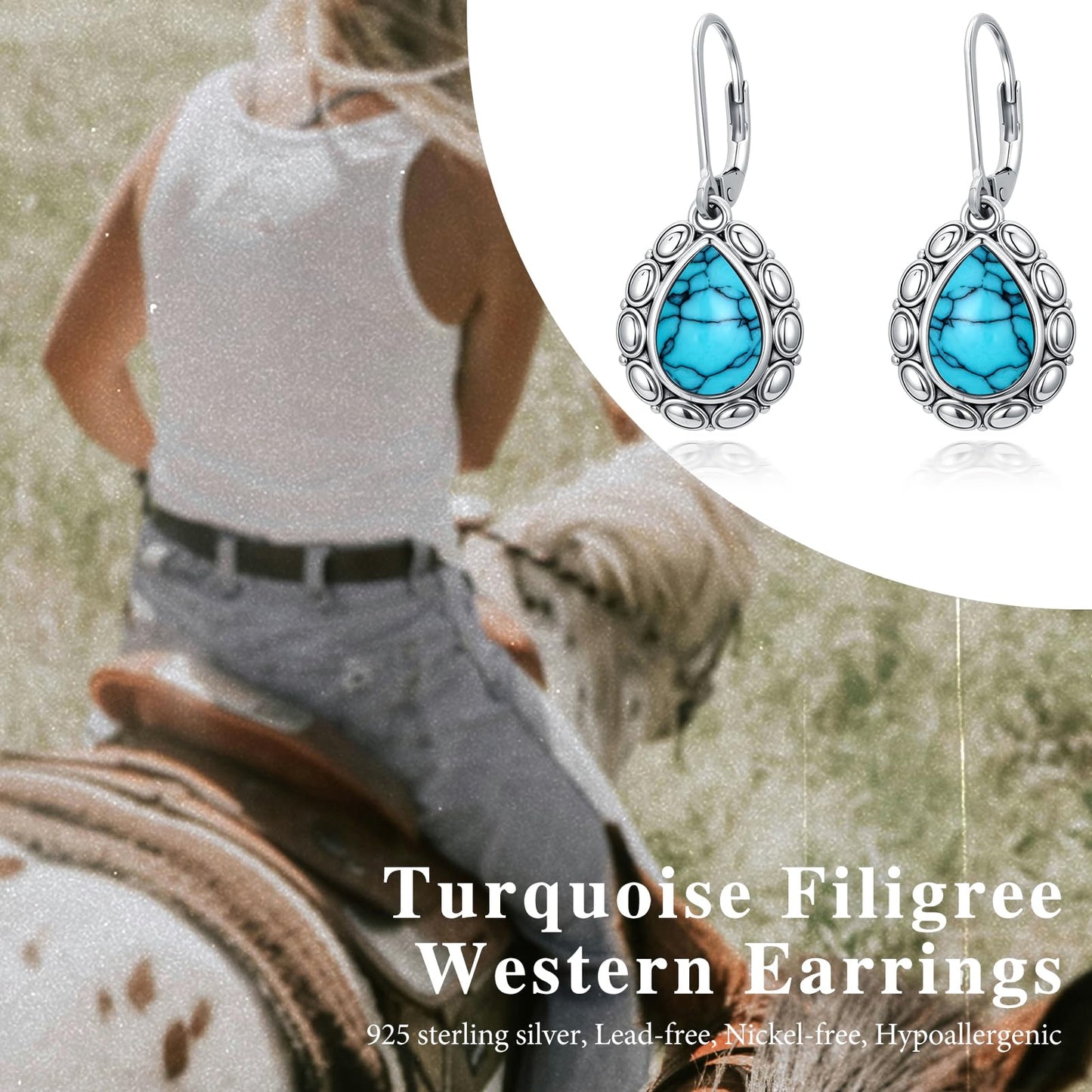 YYmqmq Western Earrings for Women 925 Sterling Sliver Turquoise Dangle Drop Earrings Leverback Country Turquoise Jewelry Western Jewelry Cowgirl Gifts for Women Girlfriend