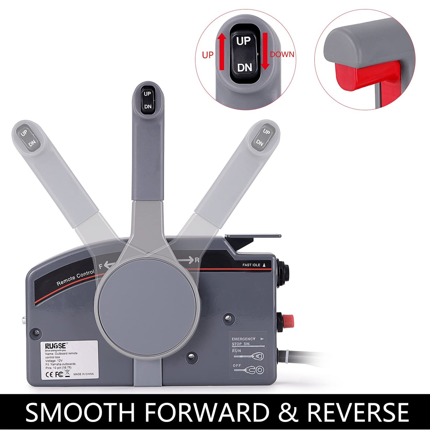 Rupse Outboard Remote Control Box Side Mount Push Open Outboard Motor,Boat Throttle Control For Yamaha With 10 Pin Cable 16.7Ft Harness OEM 703-48205