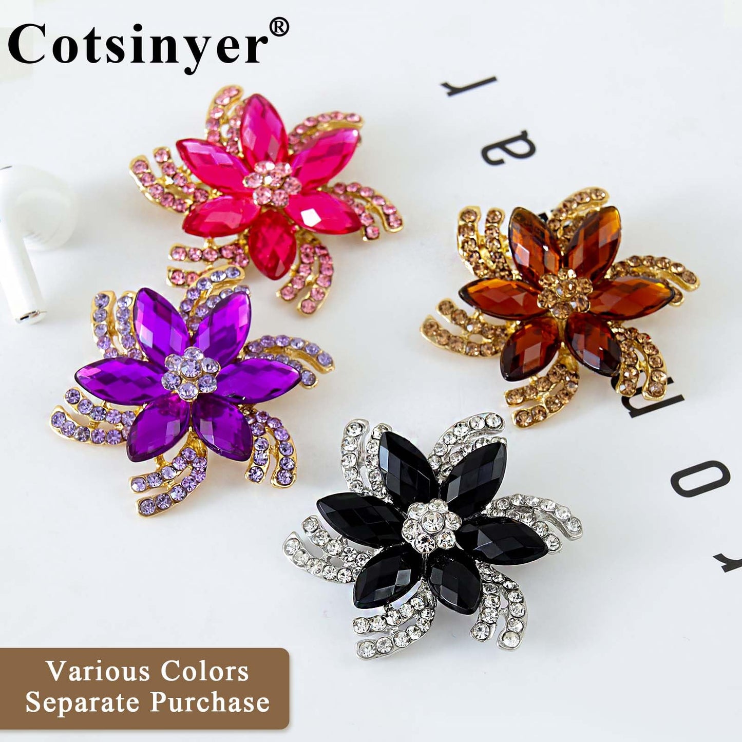 Cotsinyer Vintage Flower Brooch for Women - Elegant Gold-Toned Lapel Pin with Brown Rhinestones & Crystals for Suits, Coats, Dresses, Hats, Scarves and Shawls