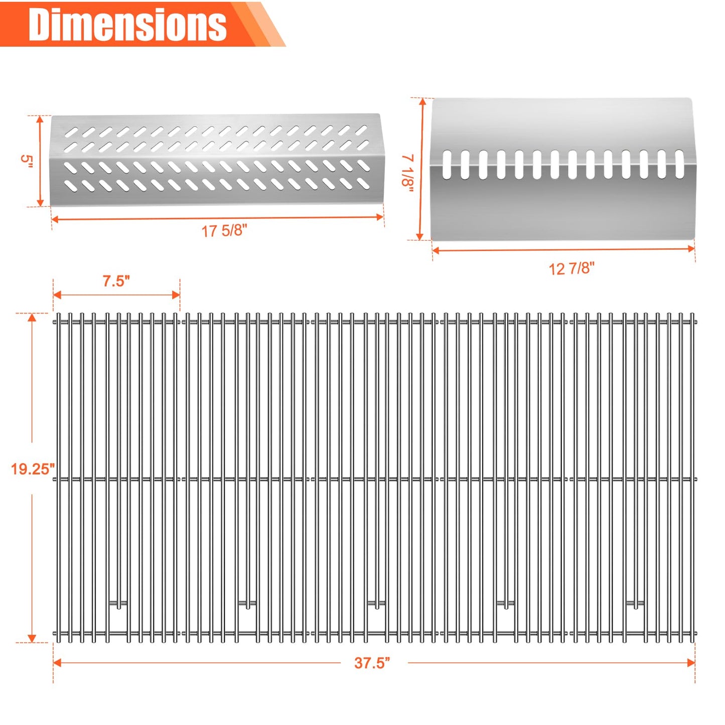 LPTNFRTN Stainless Steel 5pcs 16631 Flame Tamer Flavor bar and 4pcs 16520 Heat Plate Shield with 5 pcs 16517 Cooking Grates for Bull Grill Replacement Parts,for Bull Angus 5 Burner Grills
