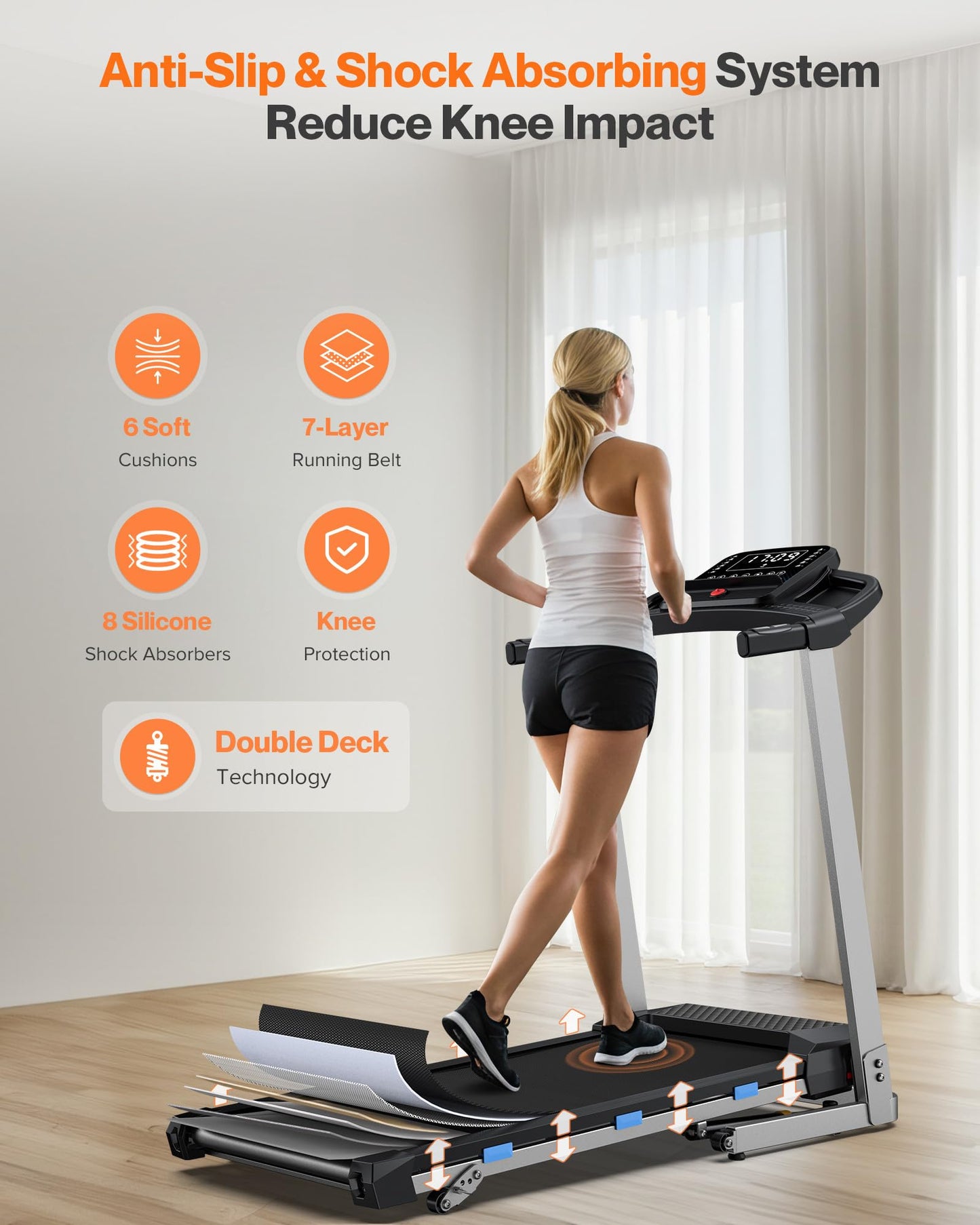 Cardirun Foldable Treadmill with Incline, 350 LBS Capacity, 3.0HP Quiet Running Treadmills for Home, Incline Treadmill with Pulse Sensor and Bluetooth Speaker, Wide Belt, App & Voice Control, 7.6 MPH