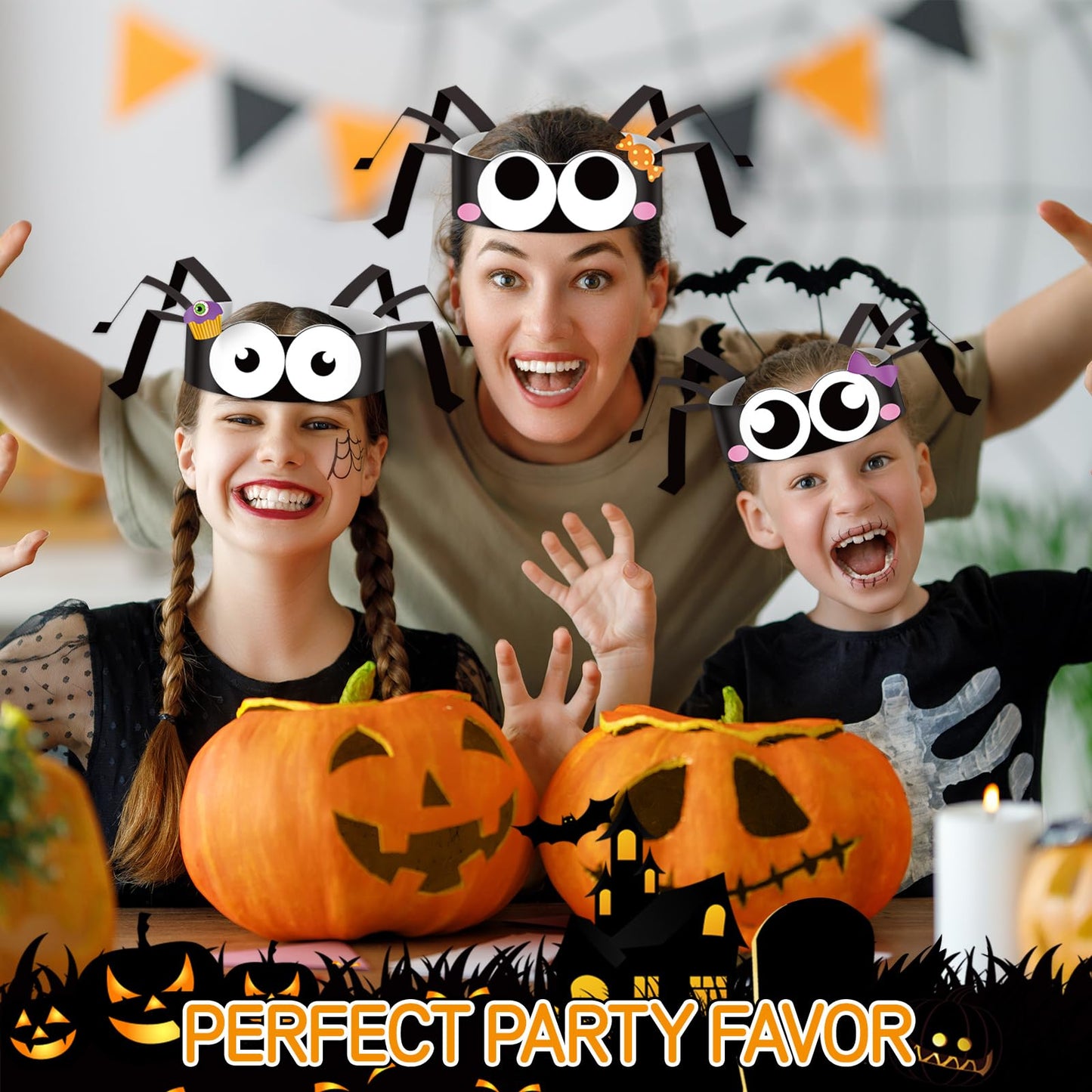 Qyeahkj 24 Sets Halloween Headbands Craft Kits DIY Spider Crown Art Sets Halloween Spider Paper Hat Making Kit DIY Stickers Art & Craft Adjustable Crown Party Decoration Holiday Activities Supplies