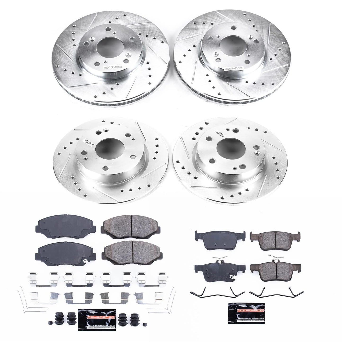 PowerStop Front and Rear Brake Kit For Honda Civic 2016-21 - Drilled and Slotted Disc Rotors with Ceramic Brake Pads Replacement, K7574