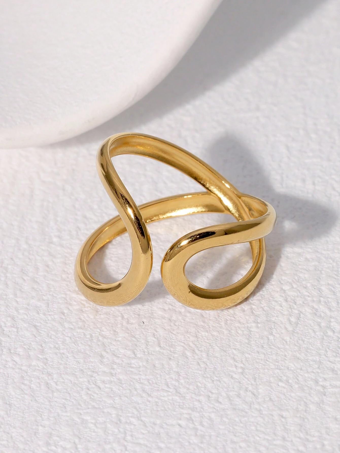 AIETUE Chunky Rings For Women, Gold Silver Thumb Ring Asymmetrical Wavy Curve Ring Adjustable Non Tarnish Dainty Stainless Steel New Year Anniversary Birthday Jewelry Gift (Voguish-Gold Gen 2)