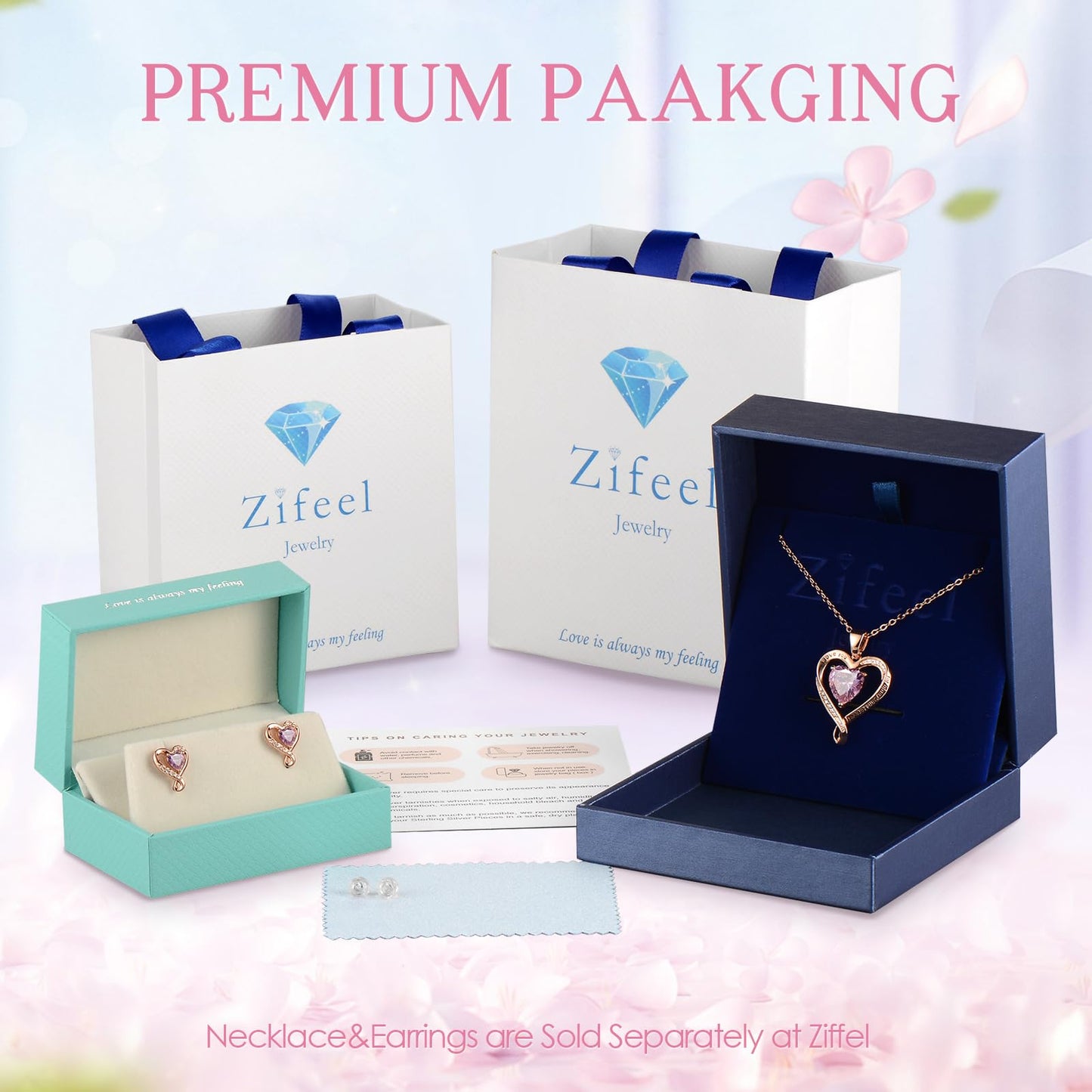Zifeel Earrings for Women, Rose Gold Birthstone Heart Studs Earring for Girlfriend Wife, Anniversary Birthday Christmas Valentines Mothers Day Gifts Jewelry for Women Wife Her Mom
