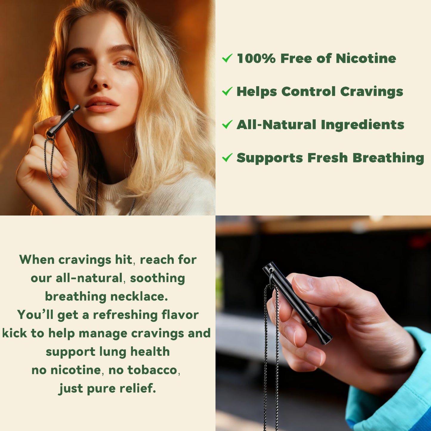 LAMKHOO Breathing Necklace to Quit Smoking and Vaping with Refillable Mint Pods Stop Smoking Aids Fidget Necklace Smokeless Inhaler for Adults