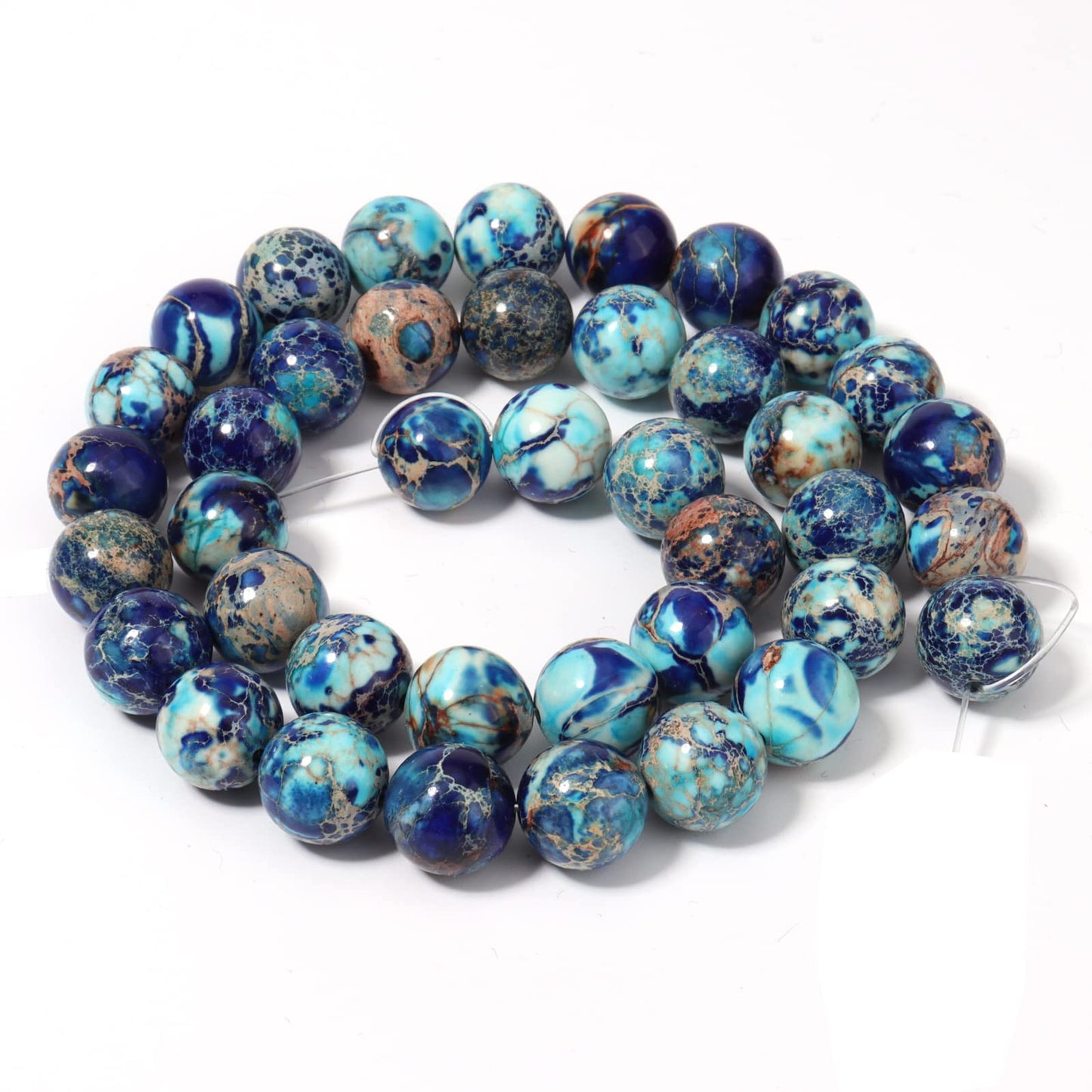 35pcs 10mm Natural Mixed Blue Imperial Jasper Gemstone Beads Energy Healing Crystal Round Loose Stone Beads for Jewelry Making, DIY Bracelets Necklaces
