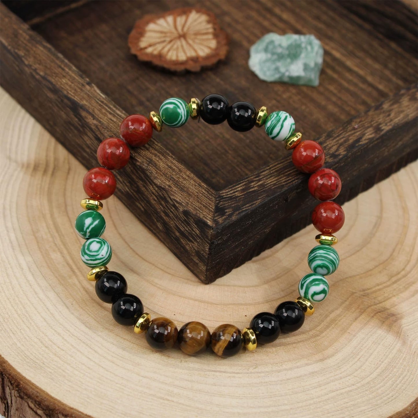 Long tiantian 3 PCS Money Bracelets Wealth Attraction for Women Green Jade Bracelet Feng Shui Bracelets Crystal Protection Jewelry Spiritual Gifts