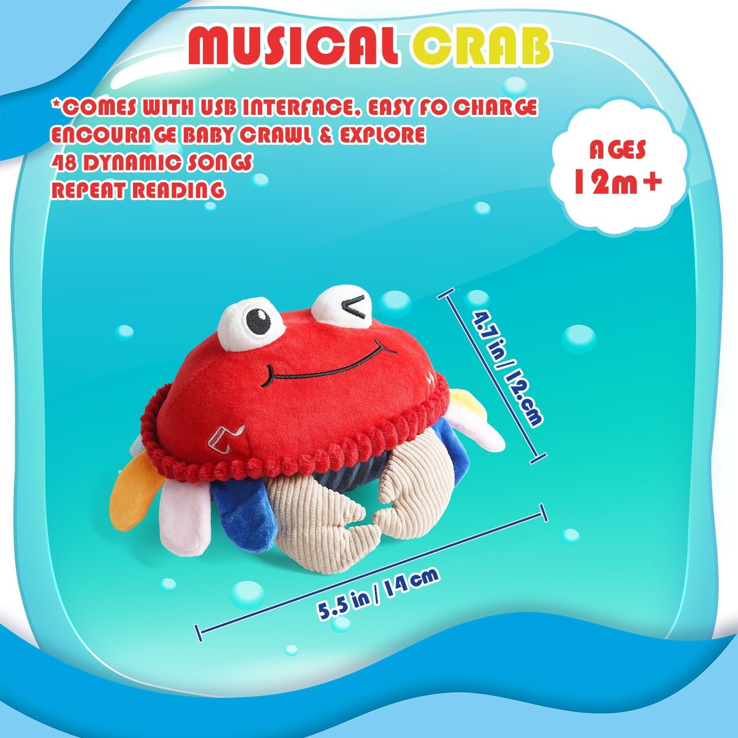 YideOtmz Baby Toys 18 Months - Crawling Crab Tummy Time Toy with Musical Dancing Walking Bouncing Learning, Toddler Sensory Travel Toys for Boys & Girls, Birthday Gifts
