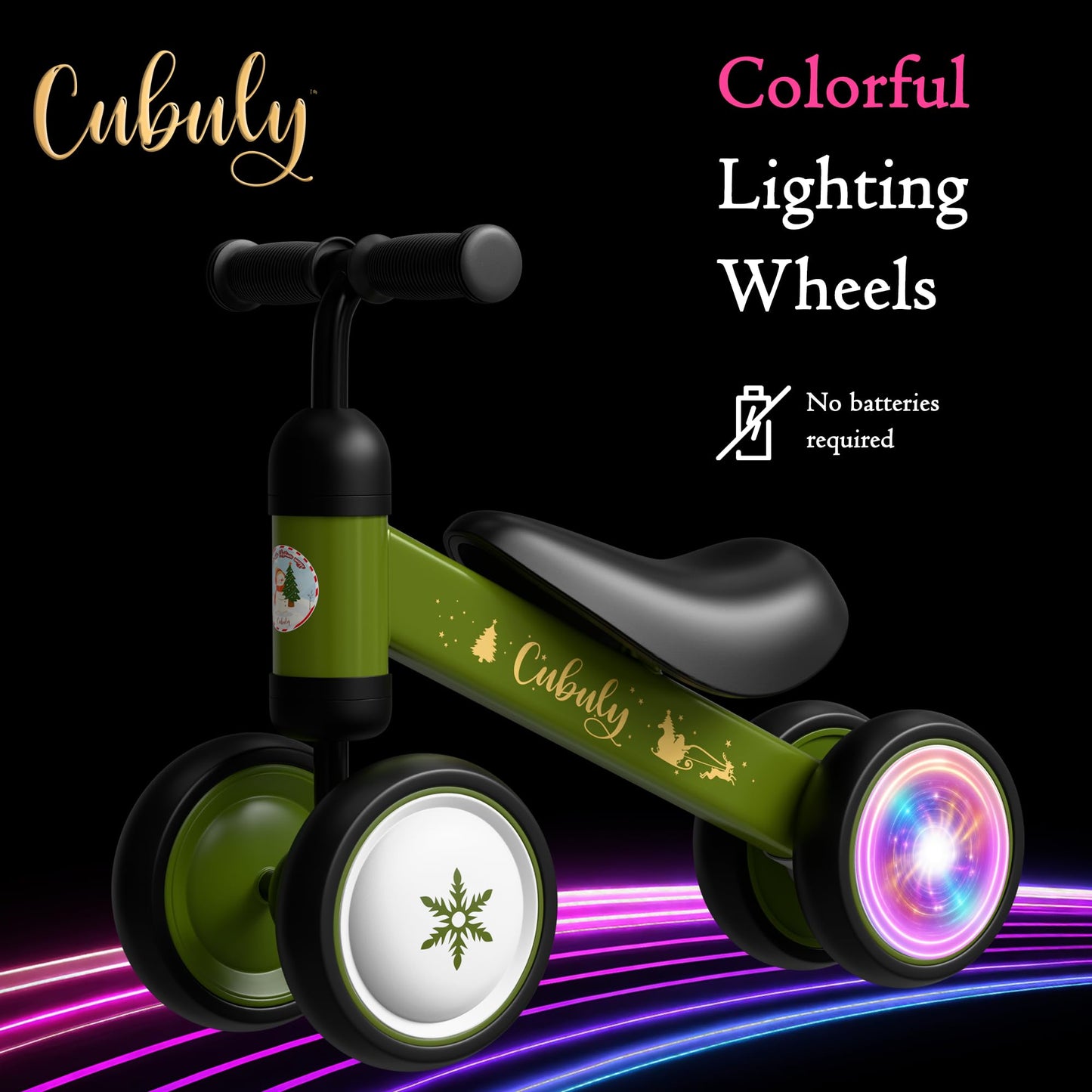 Cubuly Green Baby Balance Bike for 1-3 Year – First Birthday Boy Girl Gifts 12-36 Month Mini Bike|Colorful Lighting Wheels|Ride on Toys |Toddler Balance Bike 1-3 Indoor/Outdoor
