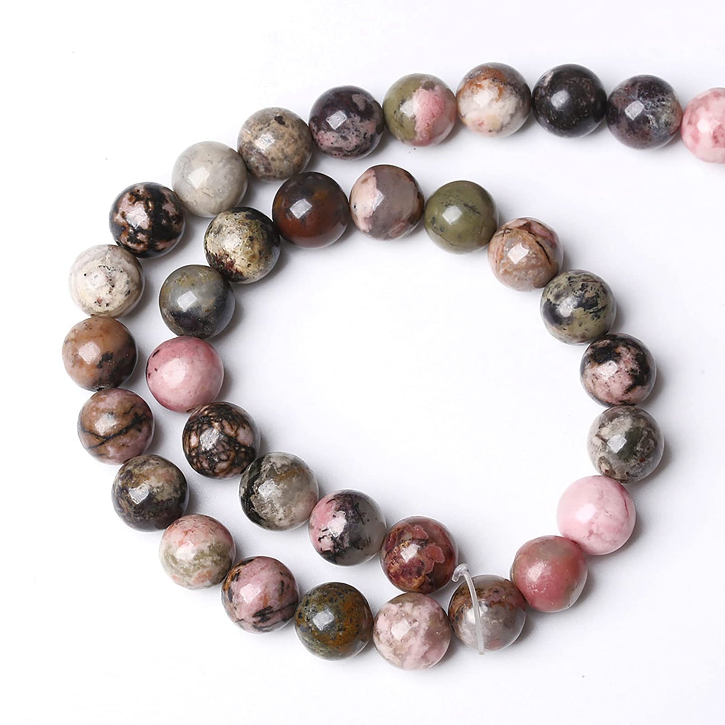 90PCS 8mm Natural Black Lace Rhodonite Beads Healing Power Stones Round Loose Gemstone Beads for Jewelry Making DIY Bracelet Necklace 32" 2 Strands