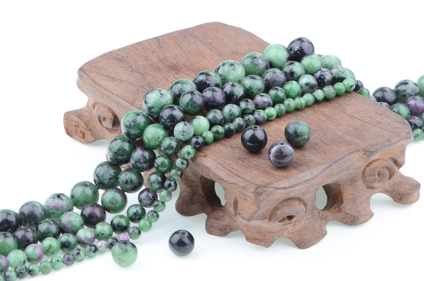 Bymitel 90 pcs Natural Genuine Real Round Loose Stone Beads Gemstone Spacers for Charm DIY Jewelry Making 15.5" per Strand 4mm (Ruby Zoisite, 4mm)