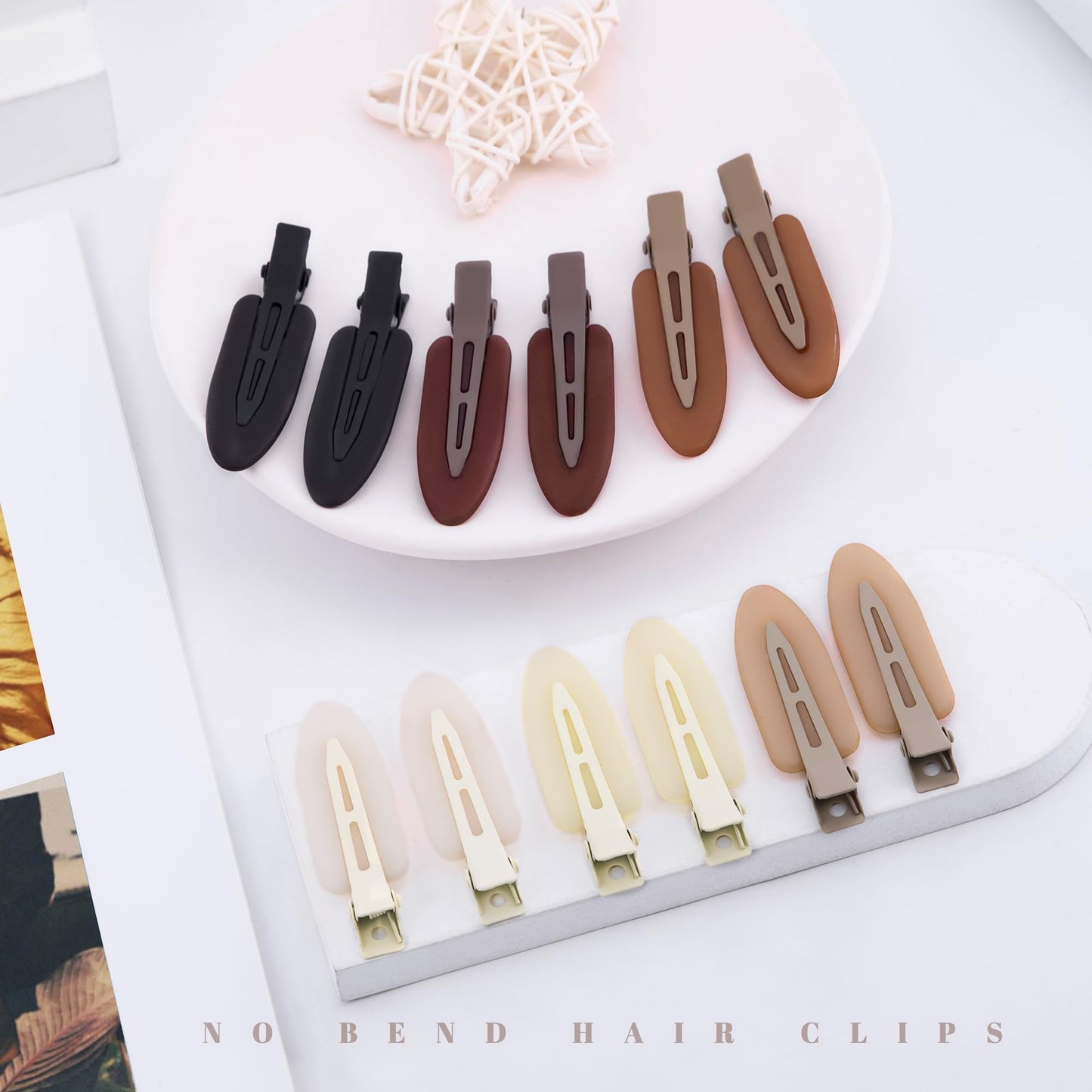 Cptots No Crease Creaseless No Bend Hair Clips For Styling Non Slip Flat Clips For Makeup Hair Accessories For Women,Black Brown Beige,12 PCS