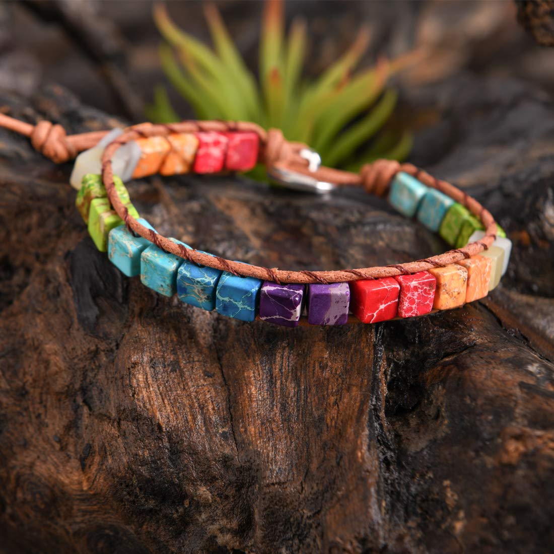YGLINE Bead Chakra Bracelet 7 Chakras Healing Crystals Bracelet Yoga Stone Beads Bracelets Meditation Relax Anxiety Bangle for Womens Mens