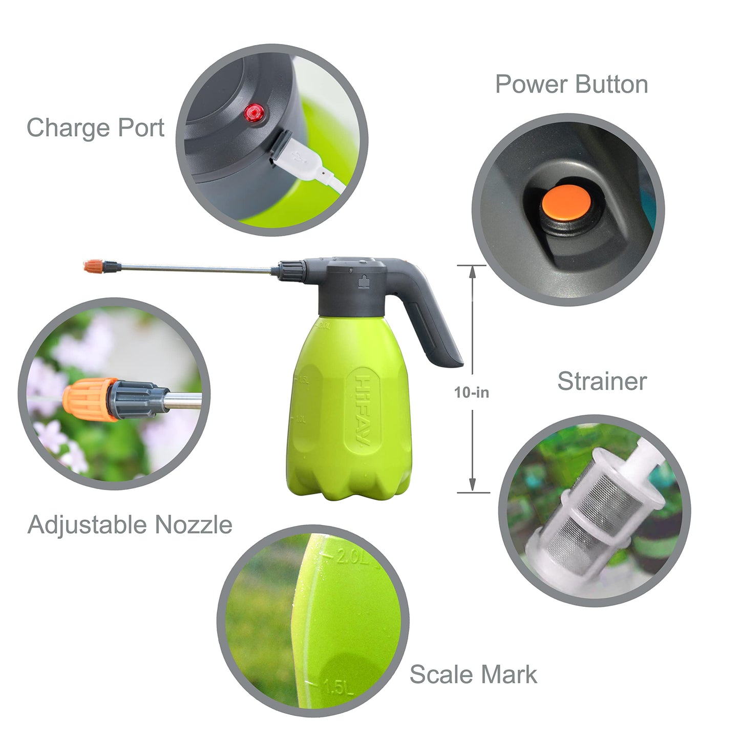 HIFAY ES2-PRO Electric Spray Bottle 2L/0.5Gallon, Rechargeable Battery Powered Sprayer Spray 60 Bottles On a Single Charge, Automatic Plant Mister,Pump Sprayer,Indoor Watering Can for Plants