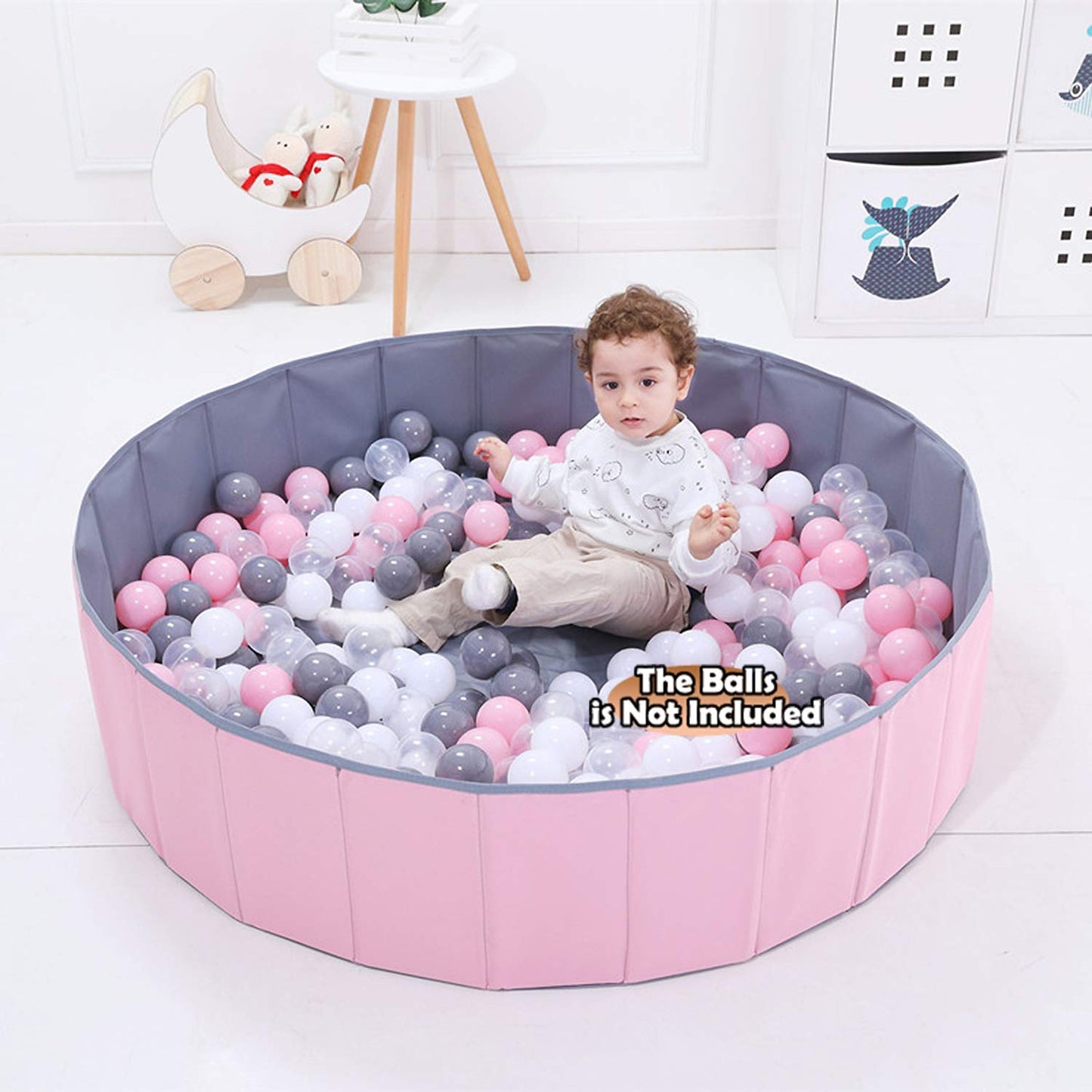 4 Feet Ball Pit for Kids/Baby Play Yard/Playpen/Fence, Folding Portable, No Need to Inflate, More Than 12 Sq.ft Play Space, Two Colors