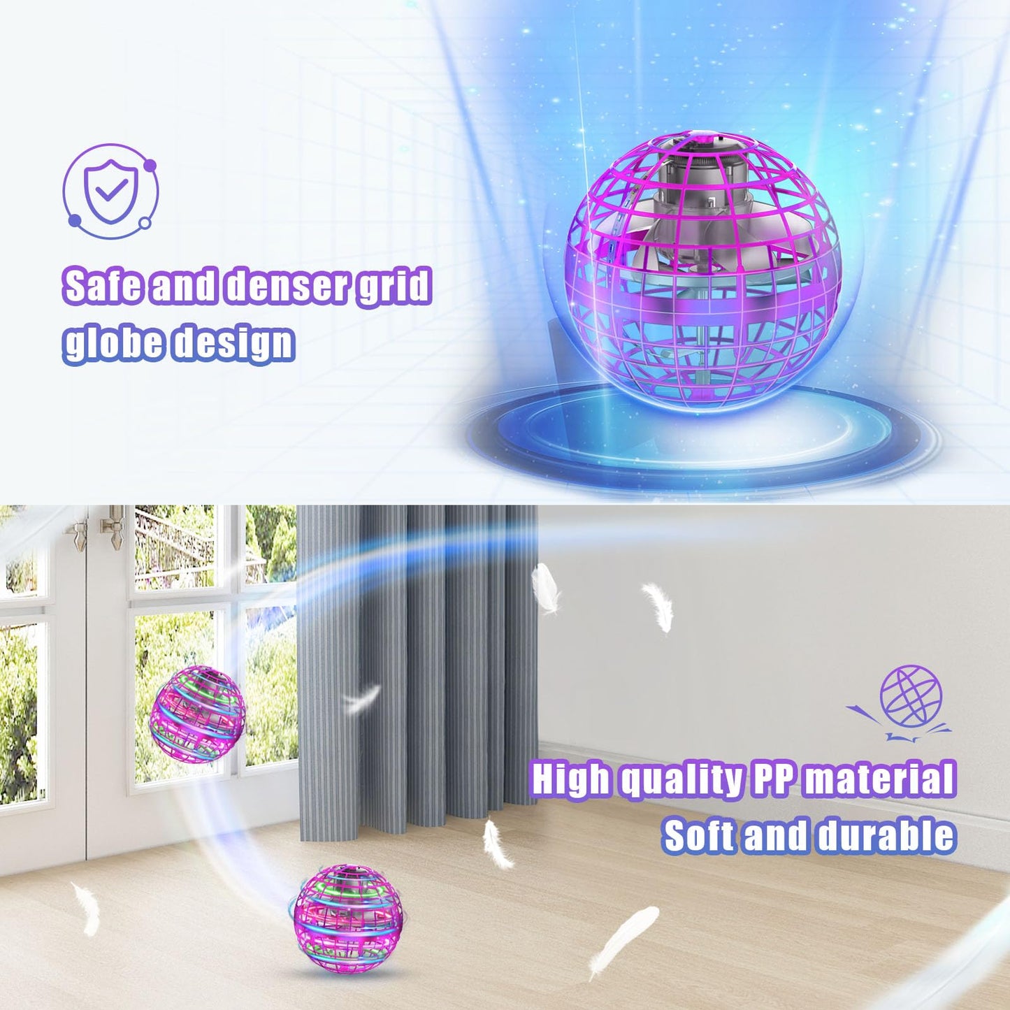 XINHOME 3 Pcs Flying Orb Ball Toys(Blue+Red+Pink) Soaring Hover Boomerang Spinner Hand Controlled Mini Drone for Kids Adults Outdoor Indoor
