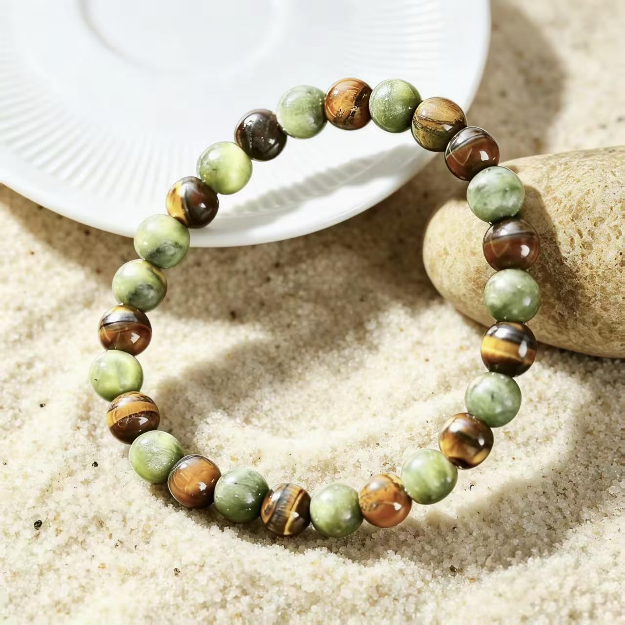 Adjustable Crystal Money Bracelets for Women Aventurine & Tiger-Eye Stone Beaded Bracelet Wealth Attraction Feng Shui Good Luck Elastic Bracelets Natural Healing Protection Jade Spiritual Jewelry (Wealth-Luxury)