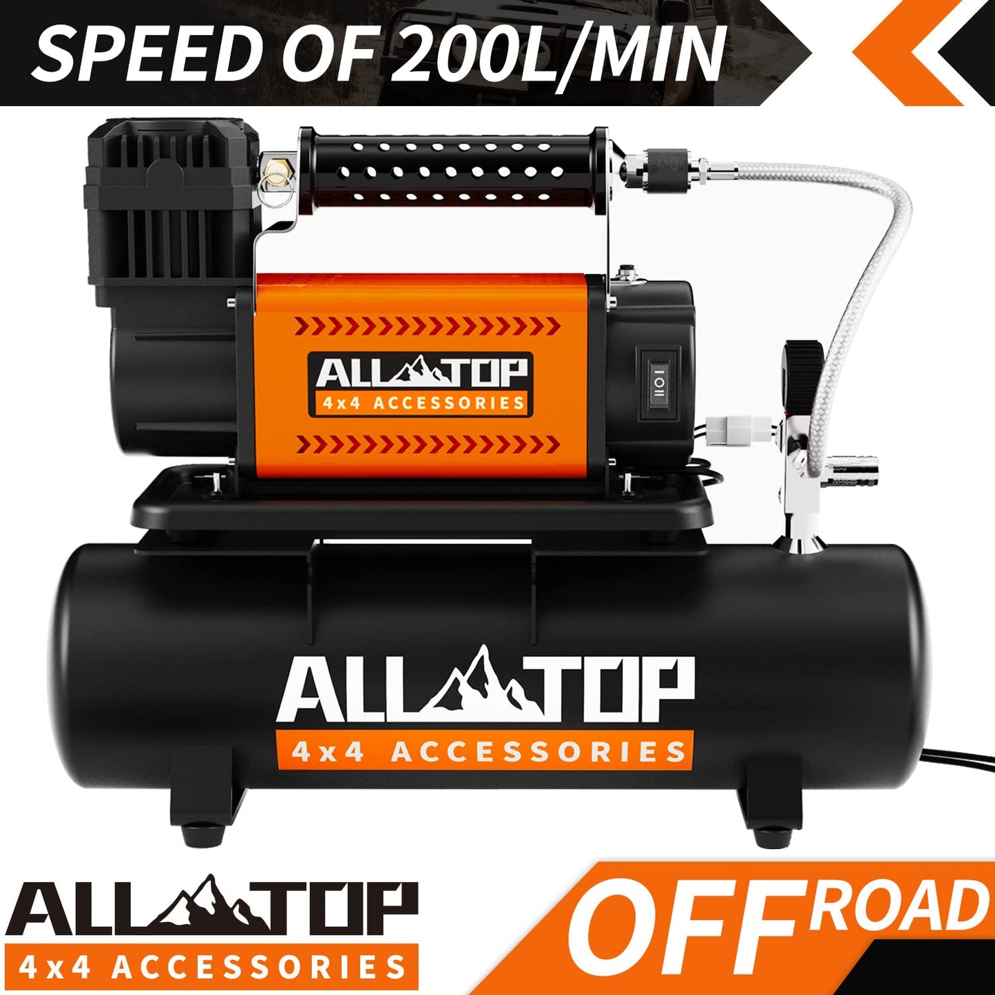 ALL-TOP Air Compressor with 6L Tank Kit,12V Portable Inflator & Oil-Free Steel Tank 6-Liter, Offroad Air Compressor for Truck Tires, Heavy Duty Air Pump Max 150PSI for SUV 4x4 Vehicle RV Tire