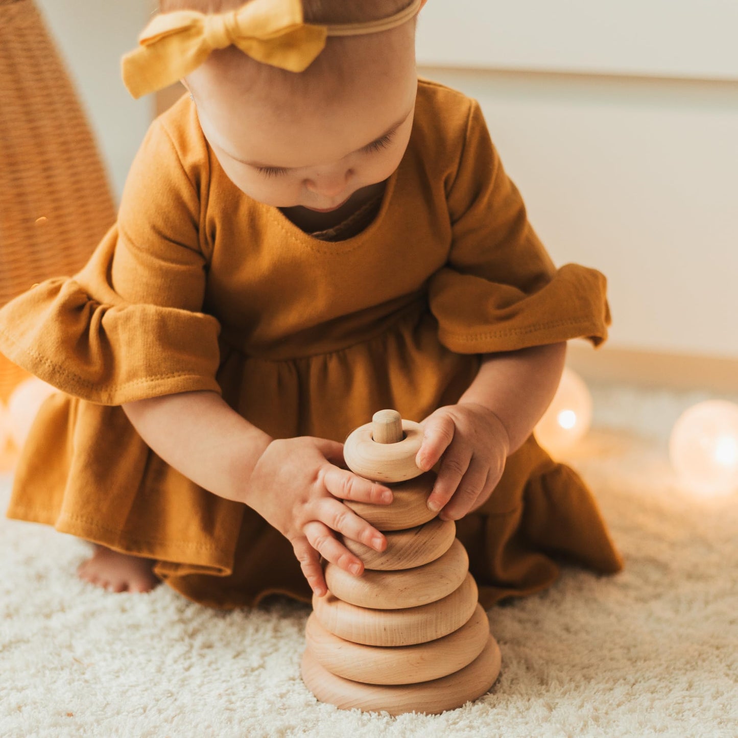 BUSY PUZZLE Ring Wooden Stacking Toy Montessori Wooden Pyramid Gifts for Toddlers Natural Baby Toy Pyramid Handcrafted Toy for 1 Year Old