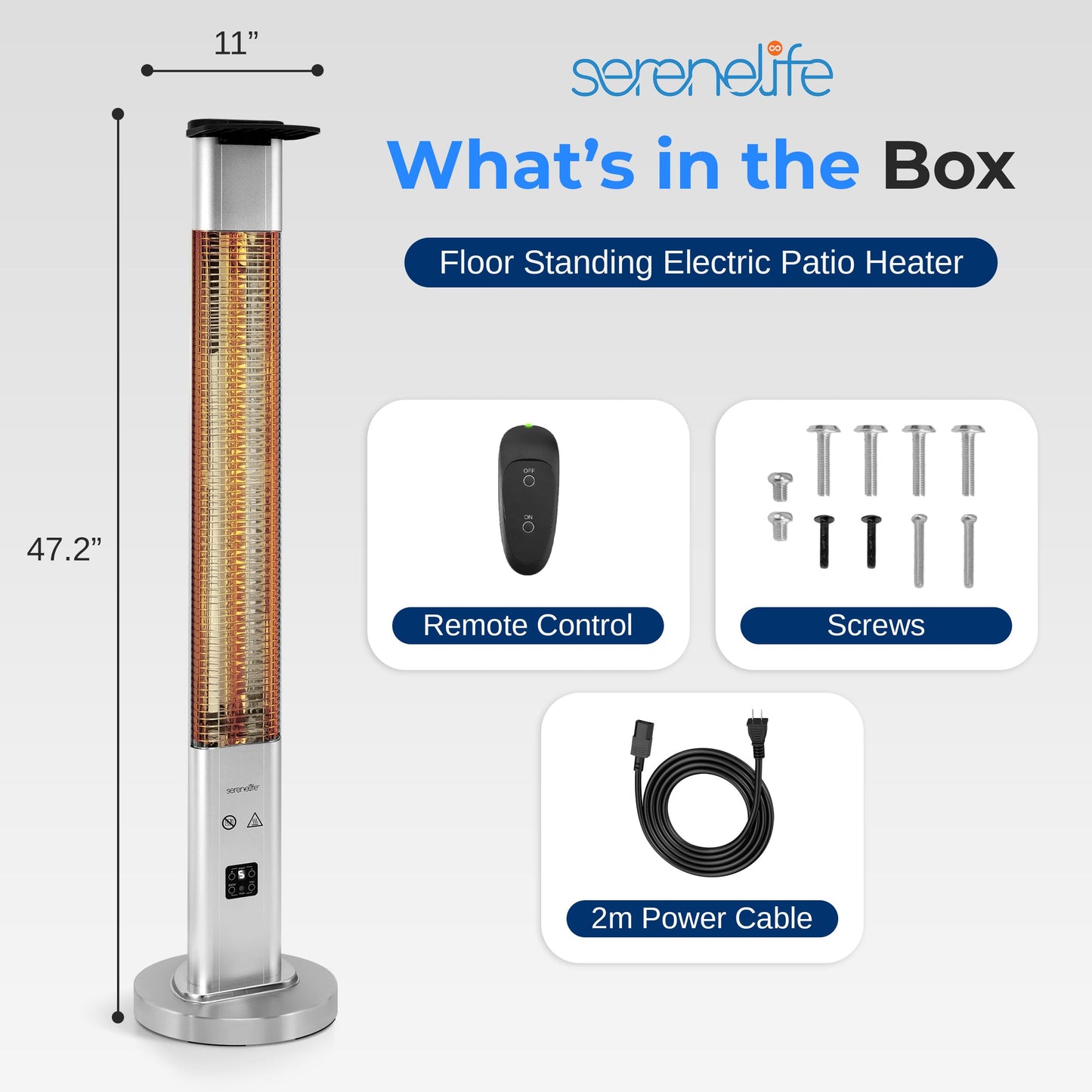 SereneLife Outdoor Electric Patio Heater - 1500W High-Efficiency Infrared Heating, Remote Control Standing Heater with Aluminum Reflector, Waterproof Design, IP65 Approved, Quiet Operation