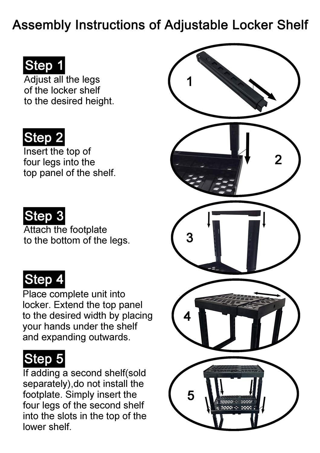 Locker Organizer Shelf, Adjustable Width and Height, Ideal Locker for School, Office, and Gym Lockers (Black)