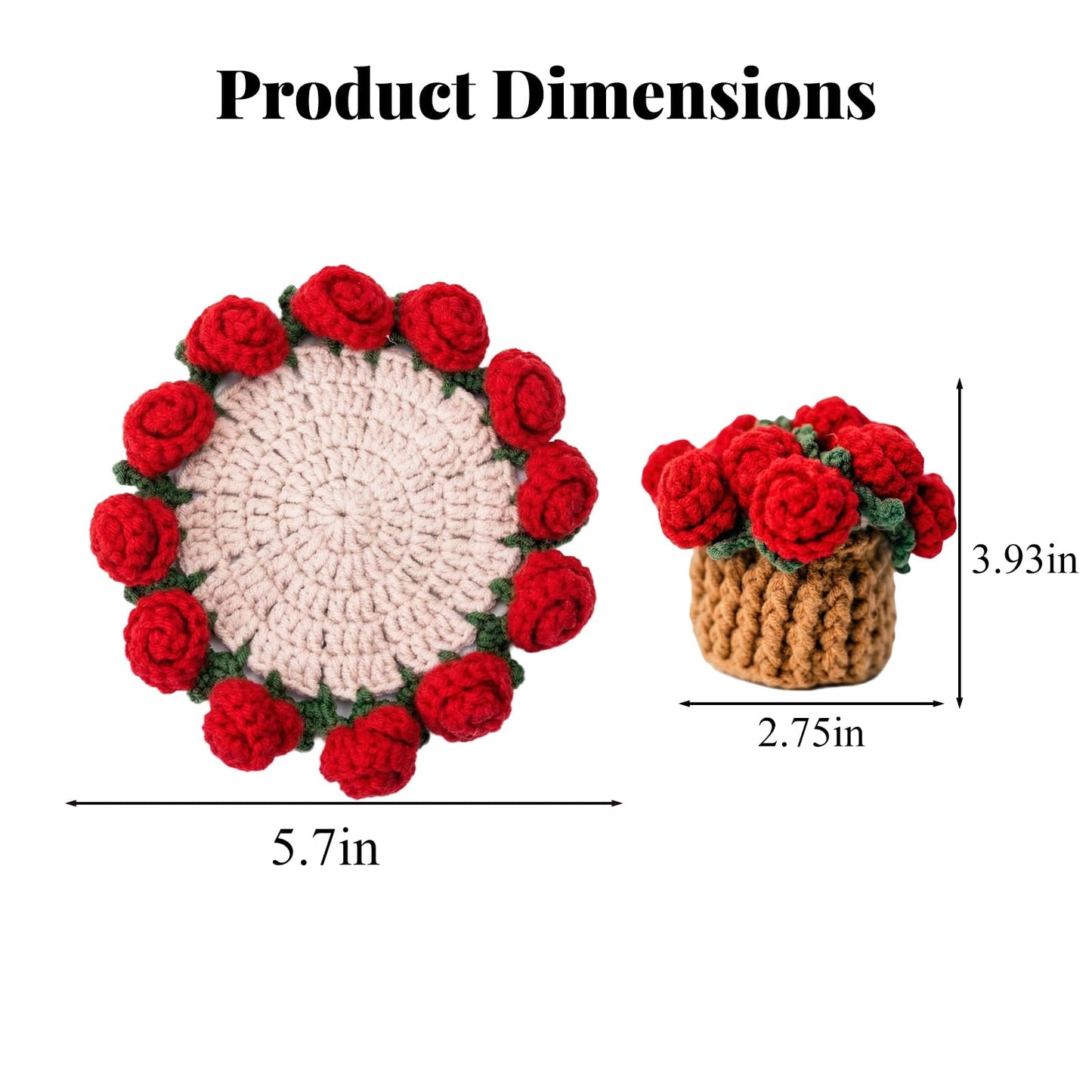 Handmade Crocheted Floral Coasters, Crocheted Bouquet Blankets Paired with Mini Crocheted Flower Pots—Perfect for Floral Decorations in Offices, Homes, and Cars (Sunflower)