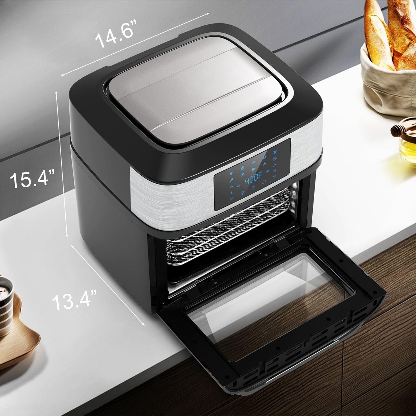 Air Fryer Oven Large 20 QT, 10-in-1 Toaster Oven Air Fryer Combo with Window for Family, Airfryer Oven with Rotisserie, 3 Dehydrating Racks