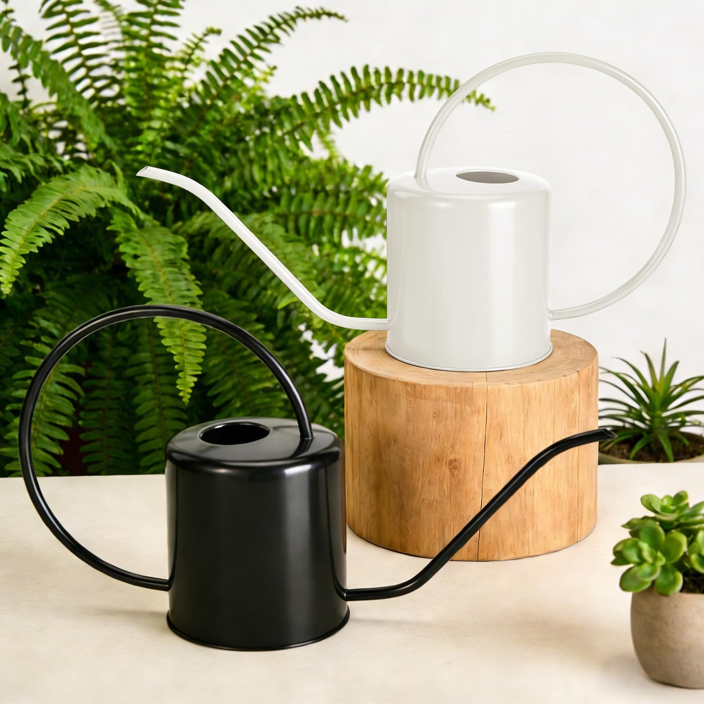 Plant Watering Can, 50 oz / 1500 ml Stainless Steel Metal - Modern Decorative with Long Spout for Indoor Potted Plants, Bonsai, Garden Flowers, Cream White