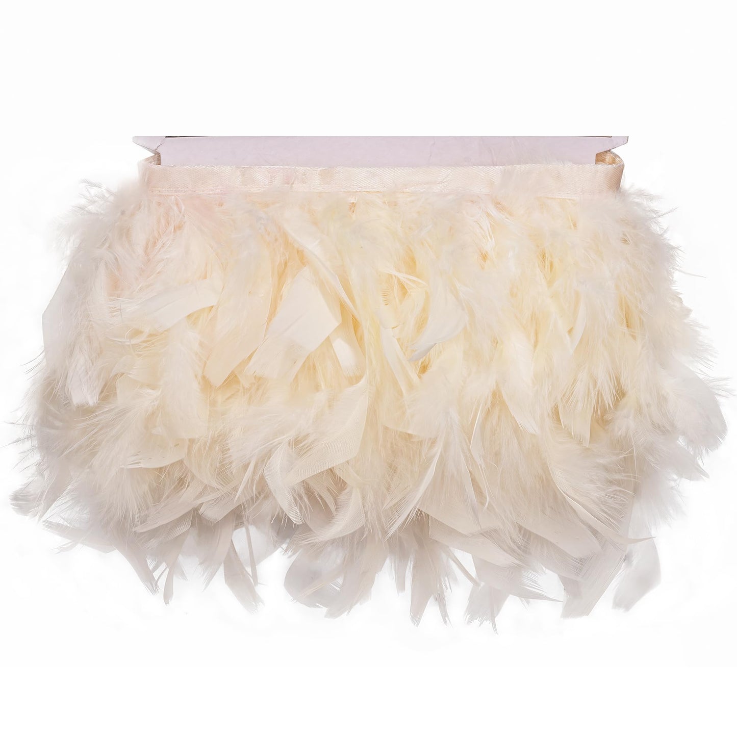 Beige Turkey Feather Trim Fringe 5.46 Yards 4-6 Inch Natural Fluffy Feathers Trim Sewing Fringe for DIY Party Dress Sewing Crafts Costumes Decoration Wedding Dress