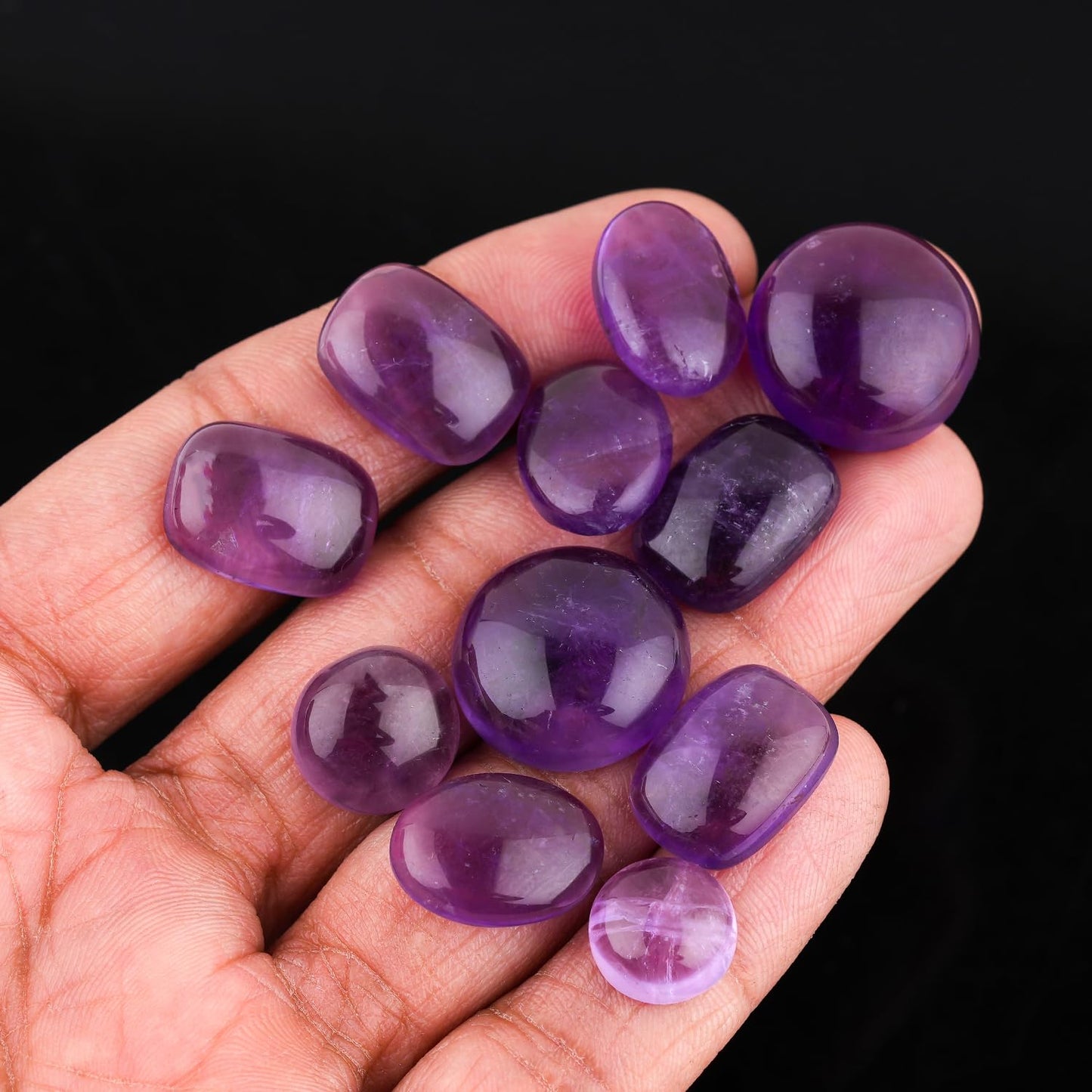 GemSymphony 100 Carat Natural Amethyst Gemstone Cabochon Lot Mixed Shapes โ 10 pcs Hand Polished Crystal Stones for Jewelry Making Supply, Healing, Reiki, Craft Supplies, Unique Cab Set for Wire Wrapping & Collectors (10-20 mm)