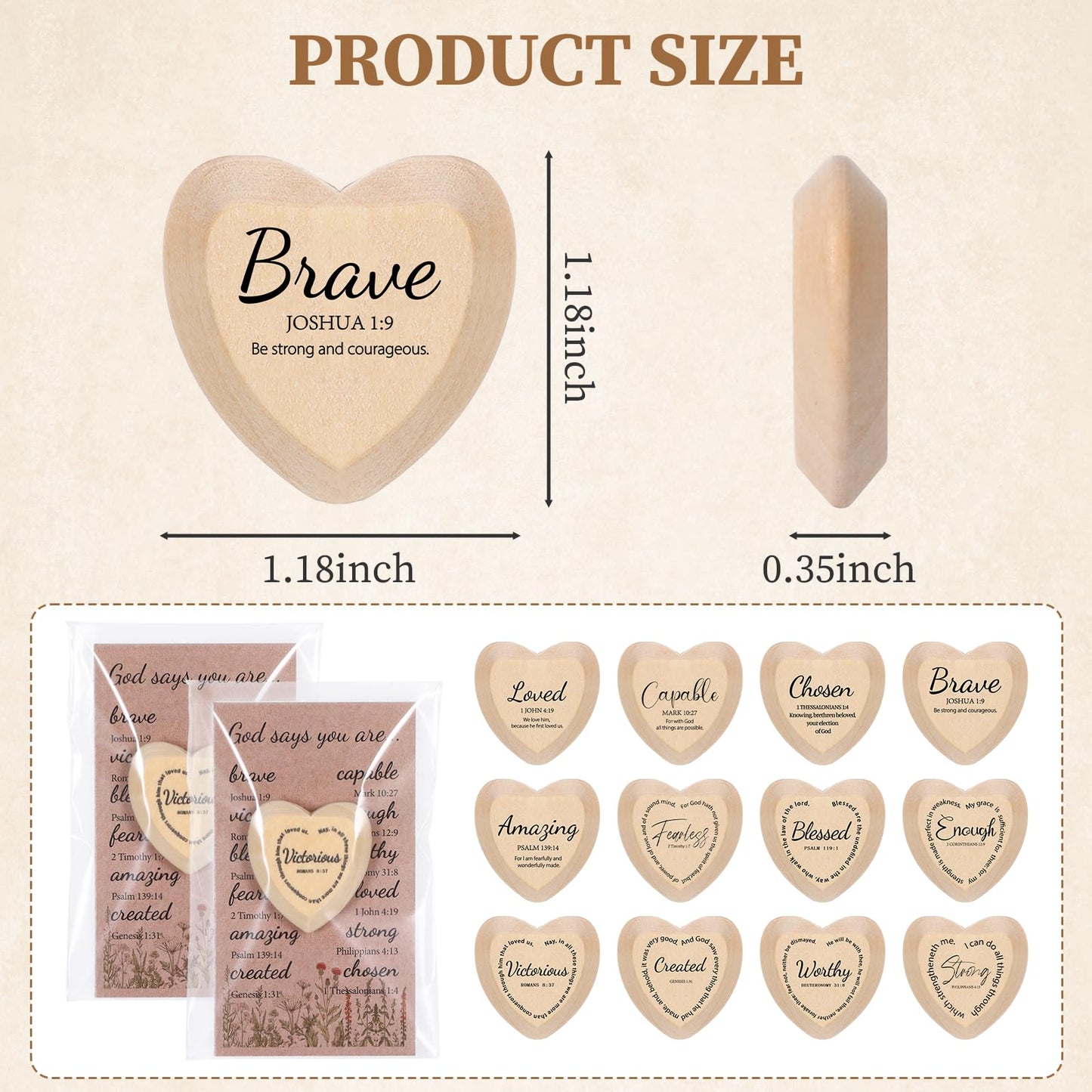 60 Set God Says You Are Inspirational Christian Gifts for Women Bulk, Religious Gifts Bulk Wooden Pocket Heart Token with Holy Encouragement Cards Prayer for Church Sunday School Women Coworker