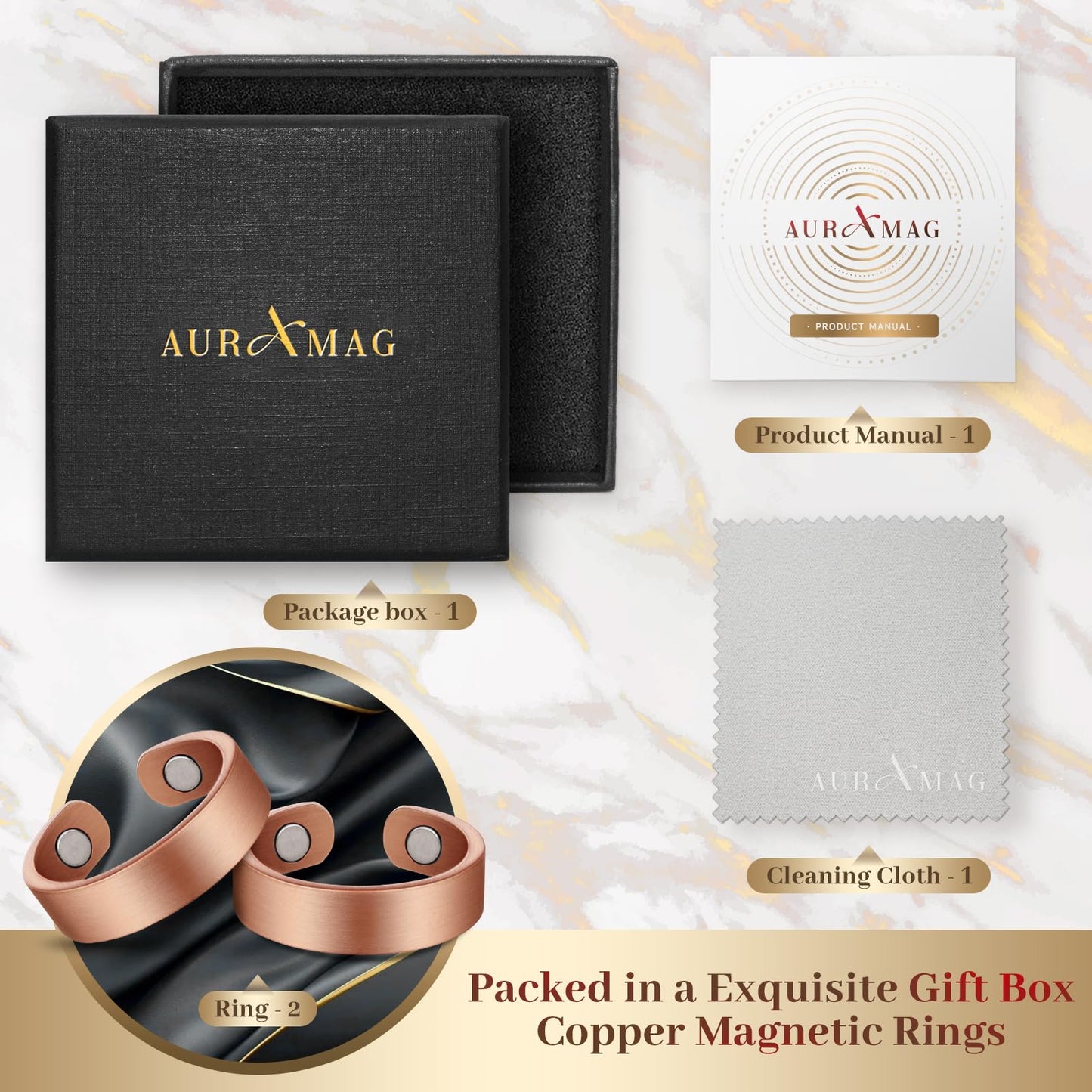 Auramag Copper Rings for Women, Lymph Detox Magnetic Thumb Rings,99.9% Solid Pure Copper Jewelry Gift with Ring Box Products(Set of 2)