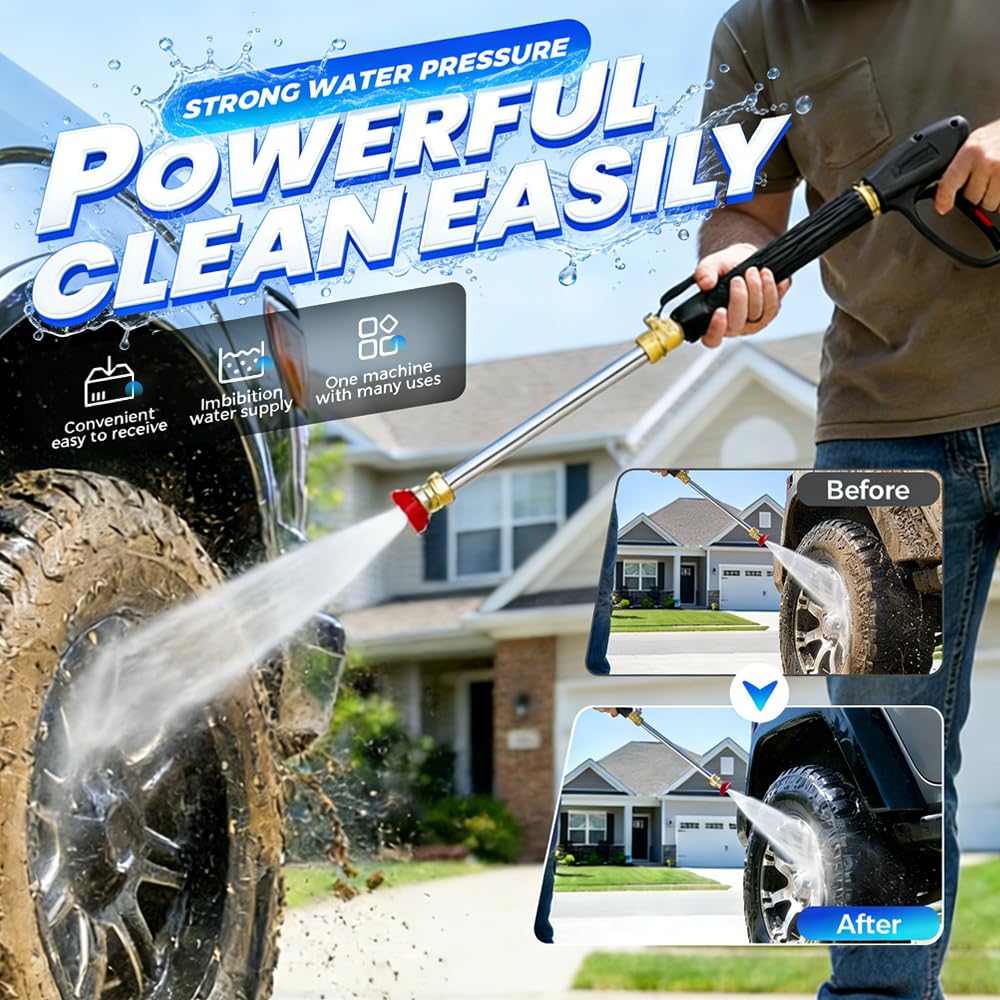 Jet Nozzle Power Washer for Garden Hose with 3 high-pressure nozzles, 2026 New Pressure Washer, Turn Any Hose Into a High Pressure Water Jet for Patio Garden Outdoor Cleaning (Black)