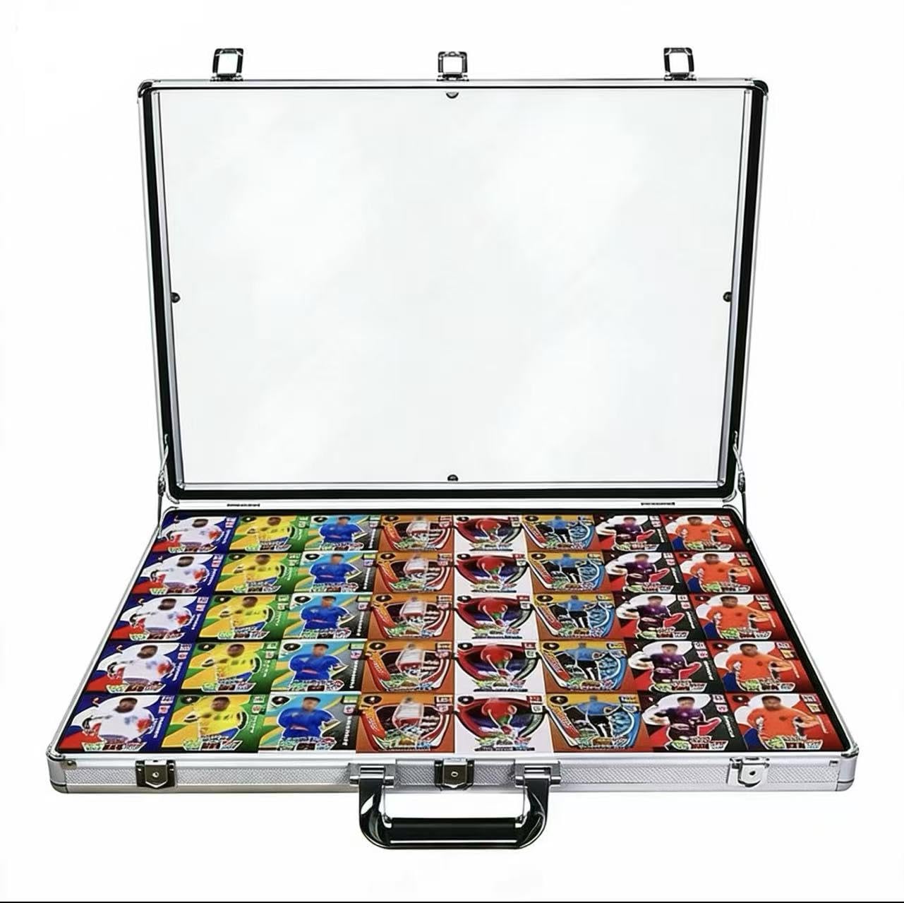 Aluminum and Glass Display Cases for Cards, XL Large Desktop Display case with Lock, Portable Trade Show case for Jewelry MTG Card Collector Cards. (Silver, 24*20*3)
