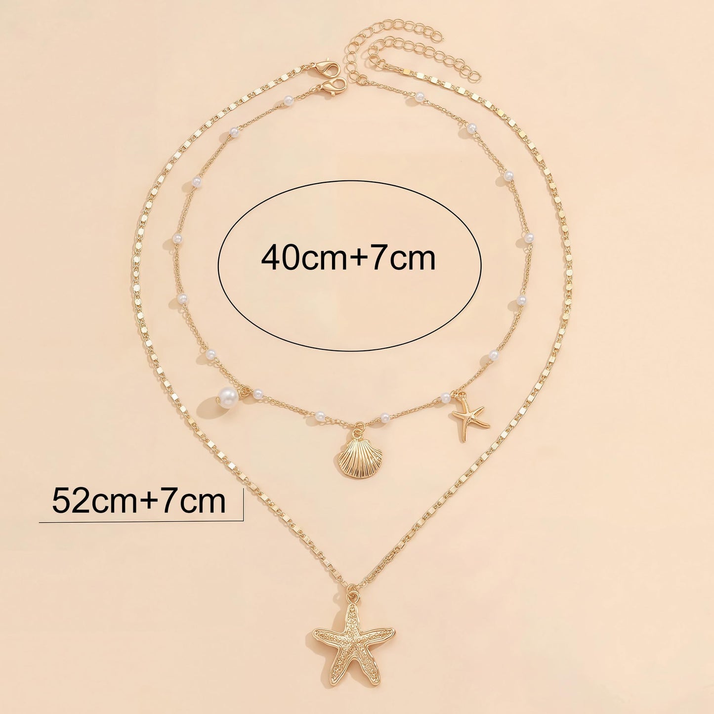 Shell Starfish Necklace for Women, Gold Plated Boho Layered Pendant Necklace with Pearl Conch Charm, Dainty Coastal Summer Beach Vacation Jewelry Gifts(Shell&Starfish)