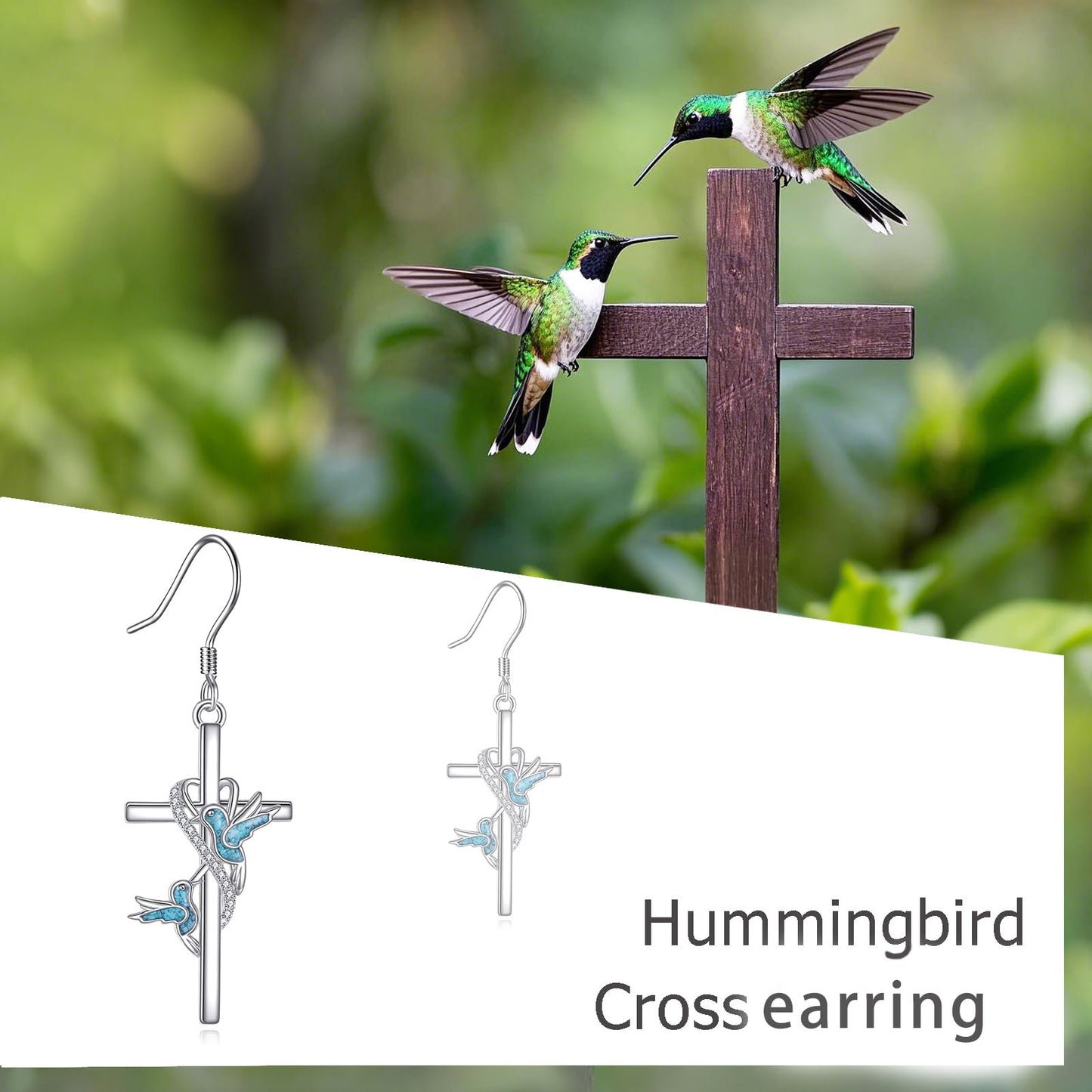 ONEFINITY Hummingbird Cross Earrings 925 Sterling Silver Cross Dangle Earrings Hummingbird Jewelry Gifts for Women