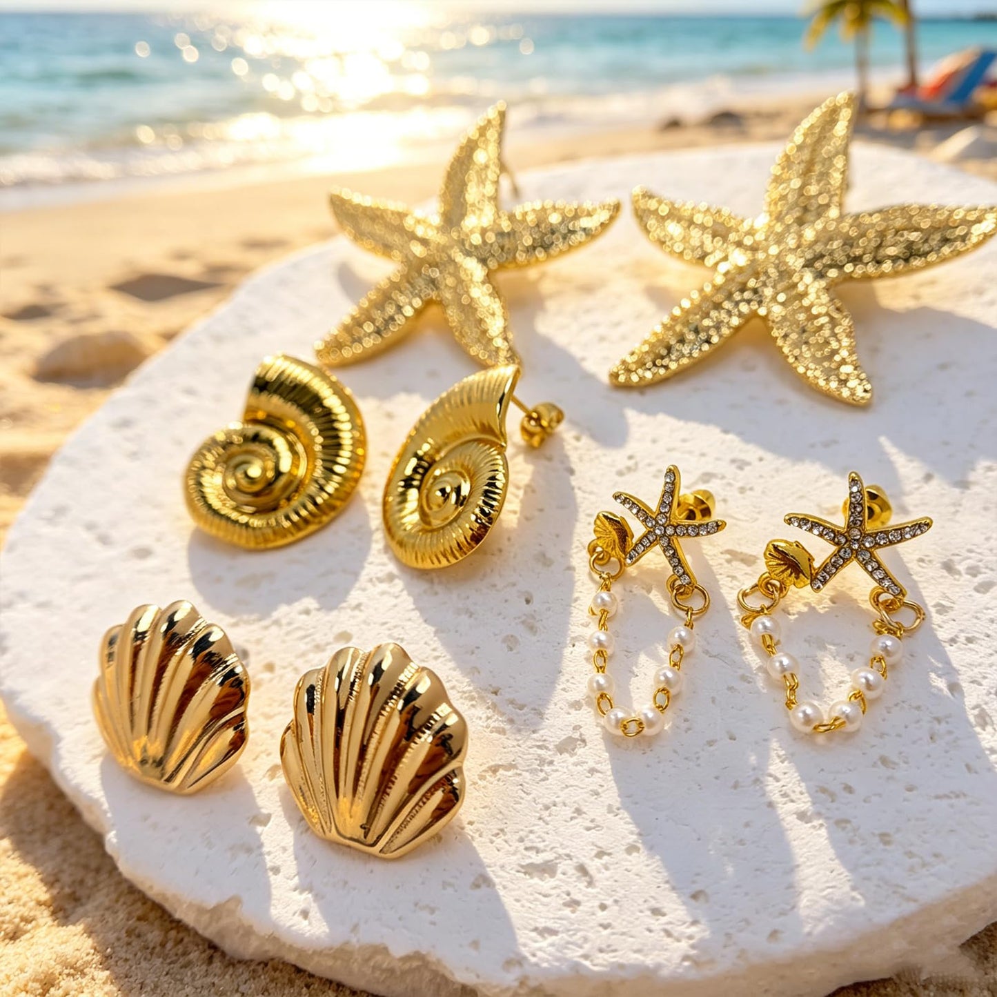 30 Pcs Seashell Starfish Jewelry Set for Women Beach Summer Vacation Jewelry Seashell Starfish Boho Layer Necklace Bracelets White Anklet Stackable Shell Starfish Rings Hair Clip Halloween Mermaid Accessories