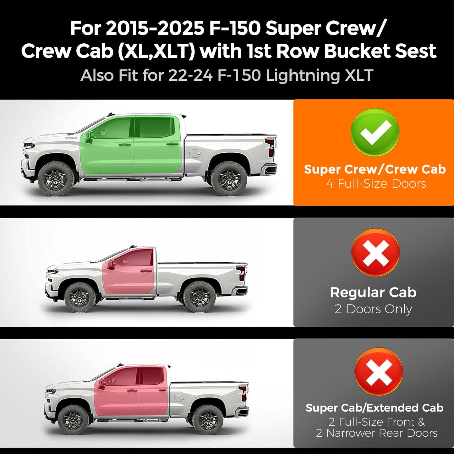 Super Cover for Ford F150 Seat Covers 2015-2025, Full Covered Leather Seat Protectors Truck Pickup Waterproof for F-150 2024 2023 2022 2021 Accessories, Only Fit 1st Row Bucket Seat SuperCrew (XL,XLT)