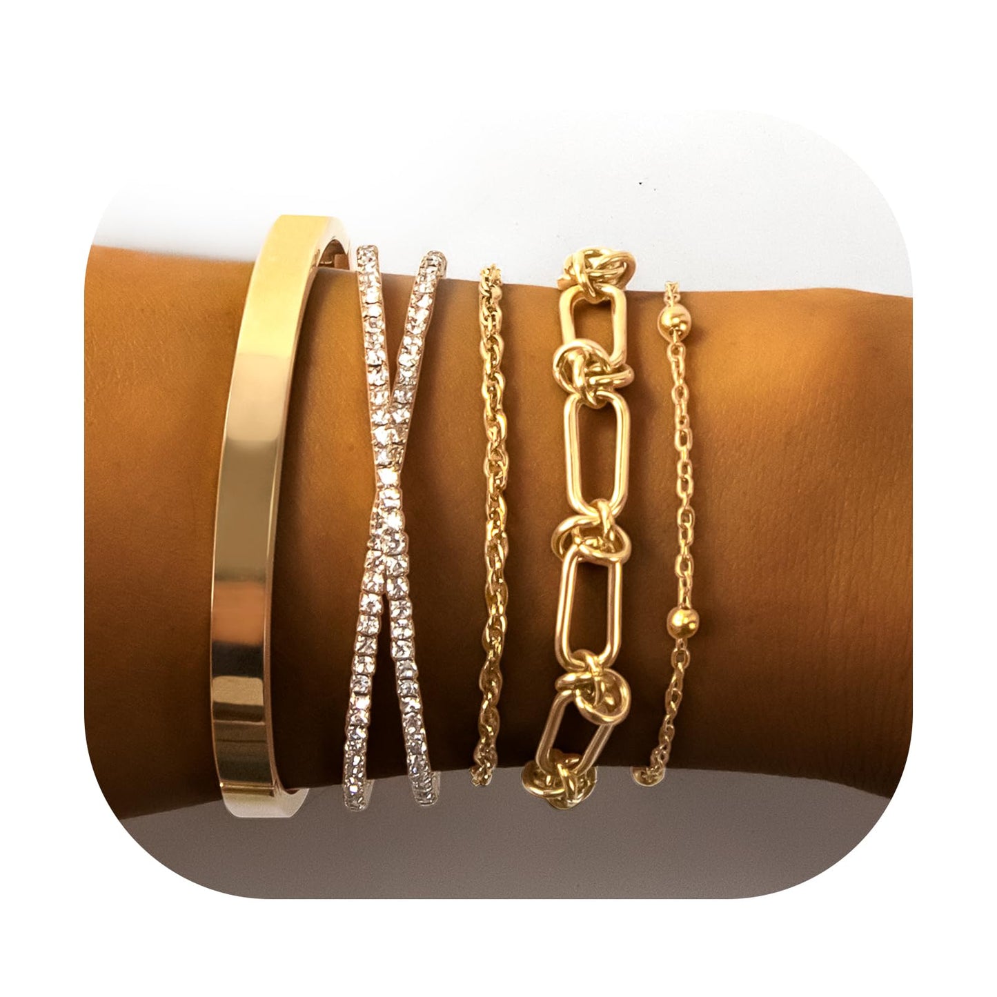 Gold Bracelets for Women, Exquisite 18K and 14K Real Gold-Plated Bracelet Stacking Sets, Waterproof Cuban Chains, Paperclip Chain , Cuff Bangles, Non Tarnish,Jewelry Gifts for Women (18Kzuan5)